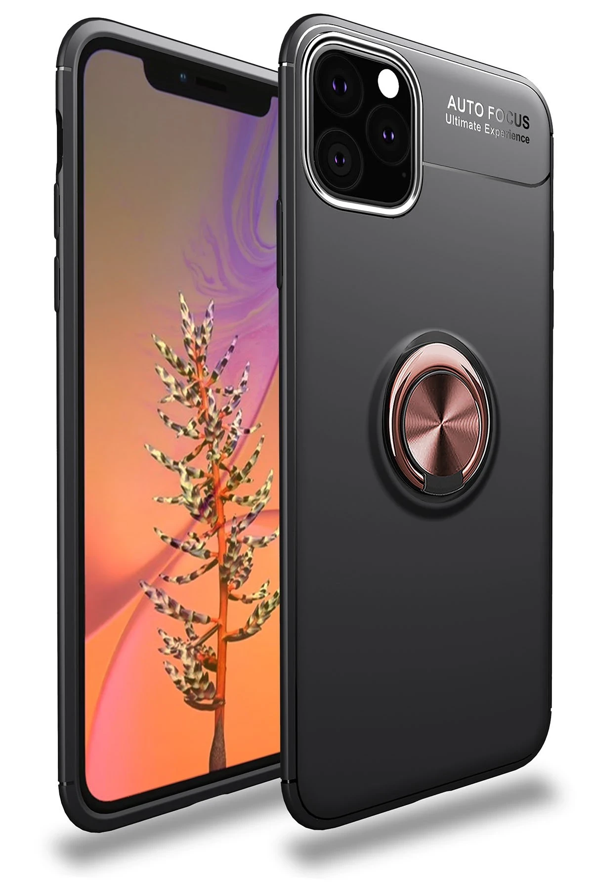 Newface iPhone 11 Pro Max Kılıf Range Yüzüklü Silikon - Siyah-Gold