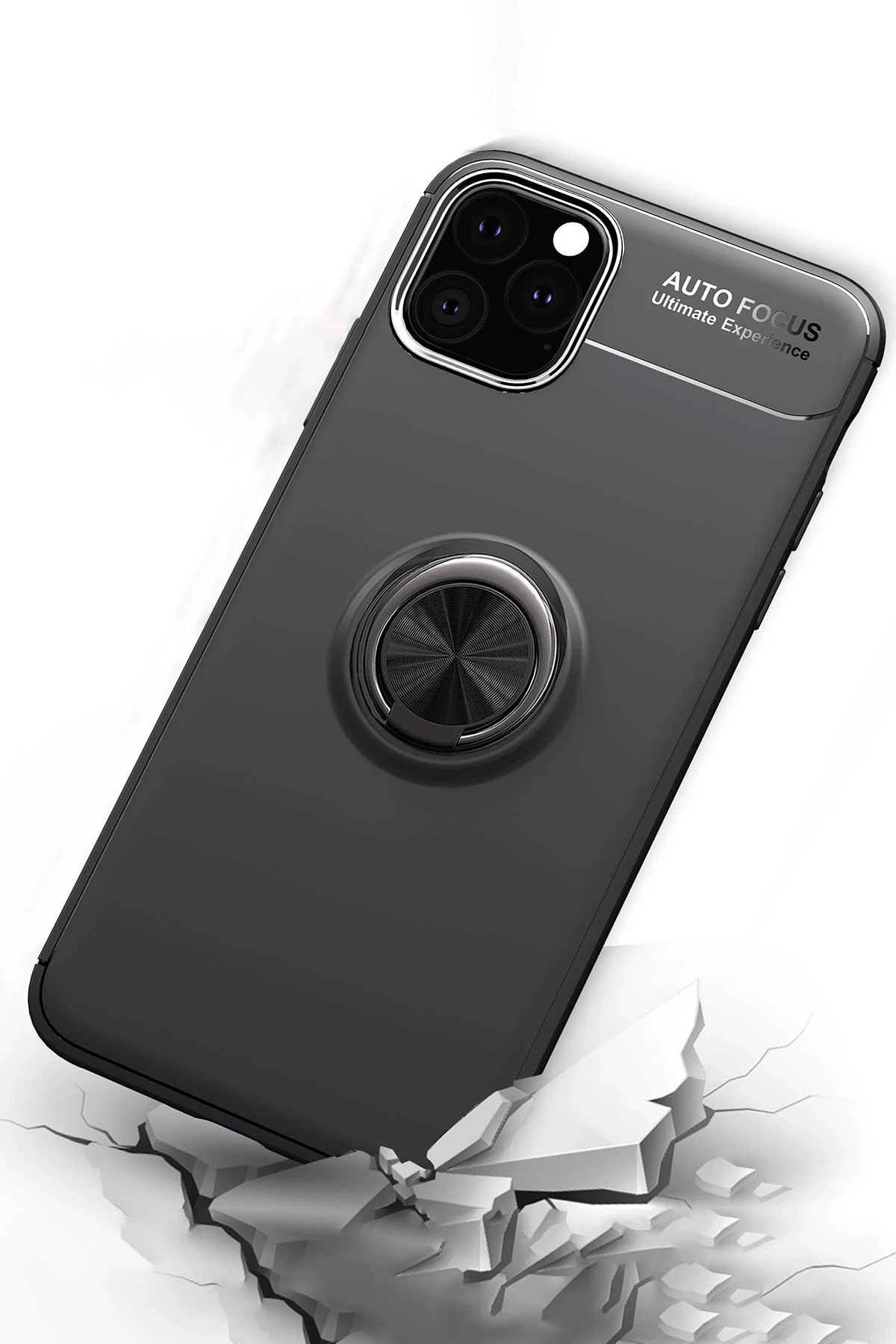 Newface iPhone 11 Pro Max Kılıf Range Yüzüklü Silikon - Siyah-Gold
