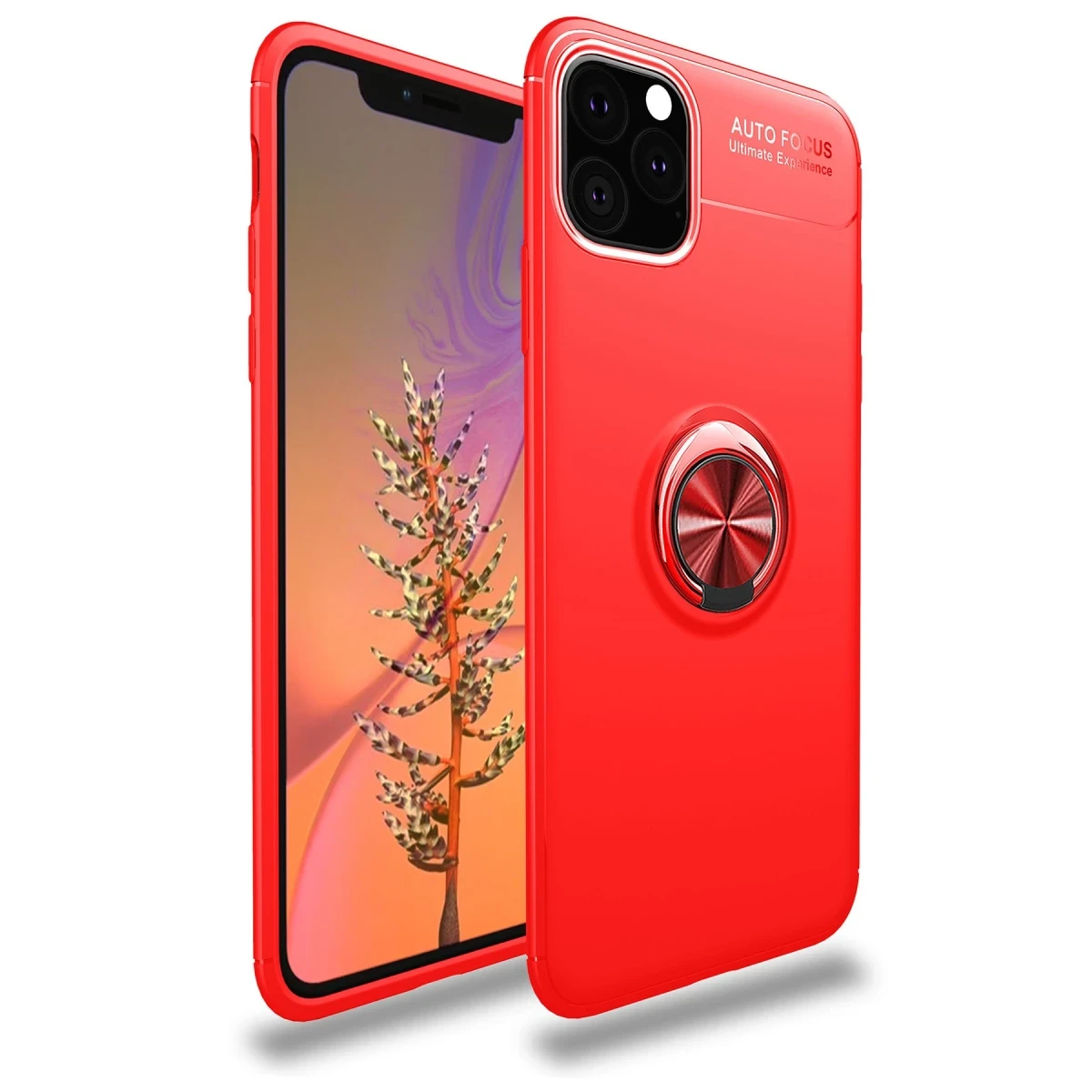 Newface Apple iPhone 11 Pro Max Kılıf Range Yüzüklü Silikon - Kırmızı