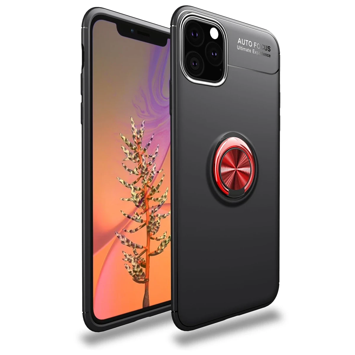 Newface Apple iPhone 11 Pro Kılıf Range Yüzüklü Silikon - Siyah-Kırmızı