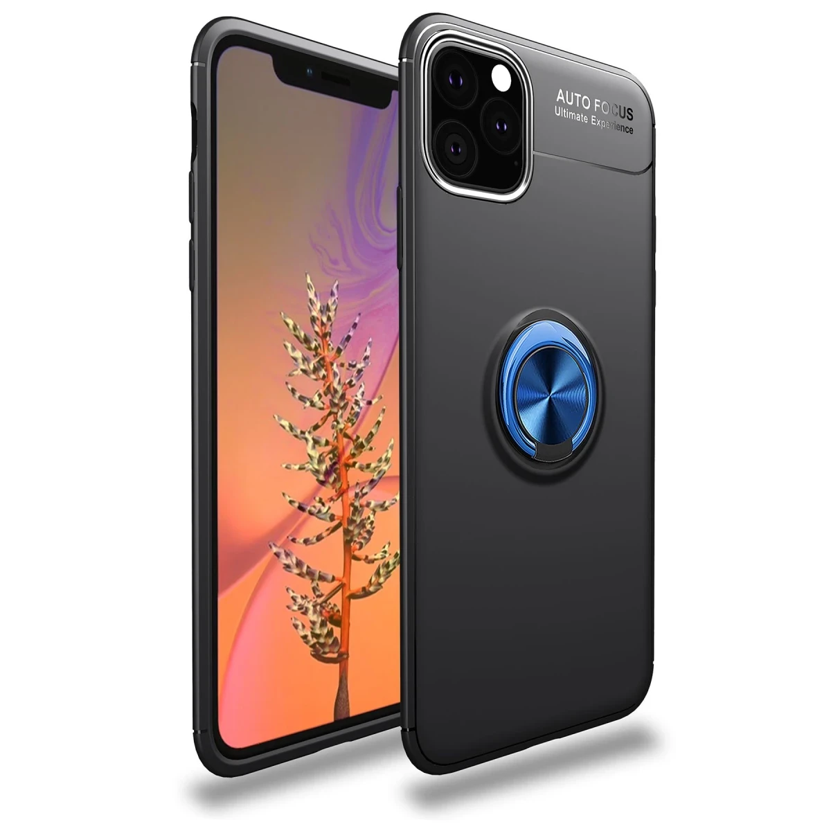 Newface Apple iPhone 11 Pro Kılıf Range Yüzüklü Silikon - Siyah-Mavi