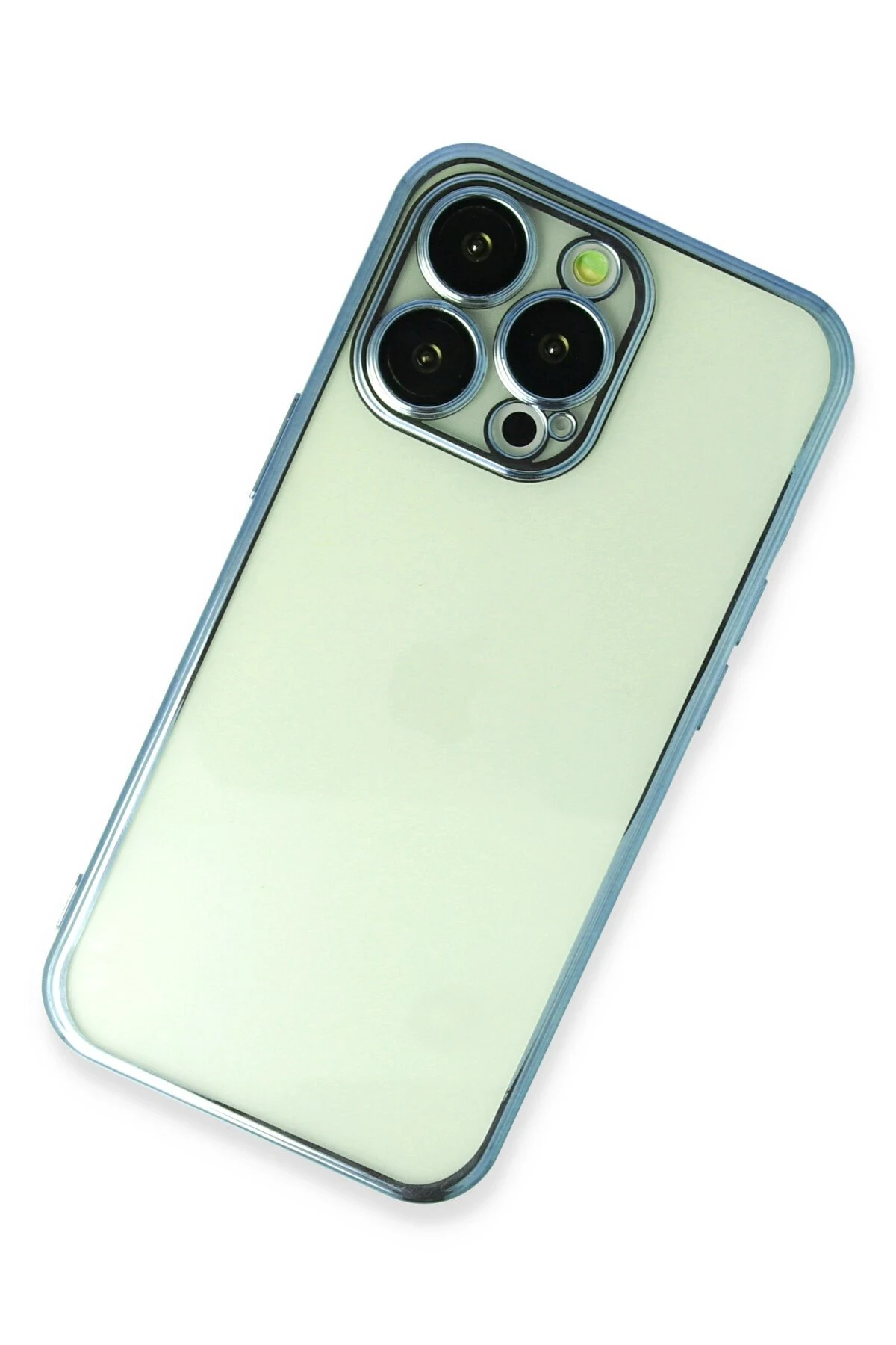 Newface iPhone 13 Pro Max Kılıf Razer Lensli Silikon - Açık Mavi