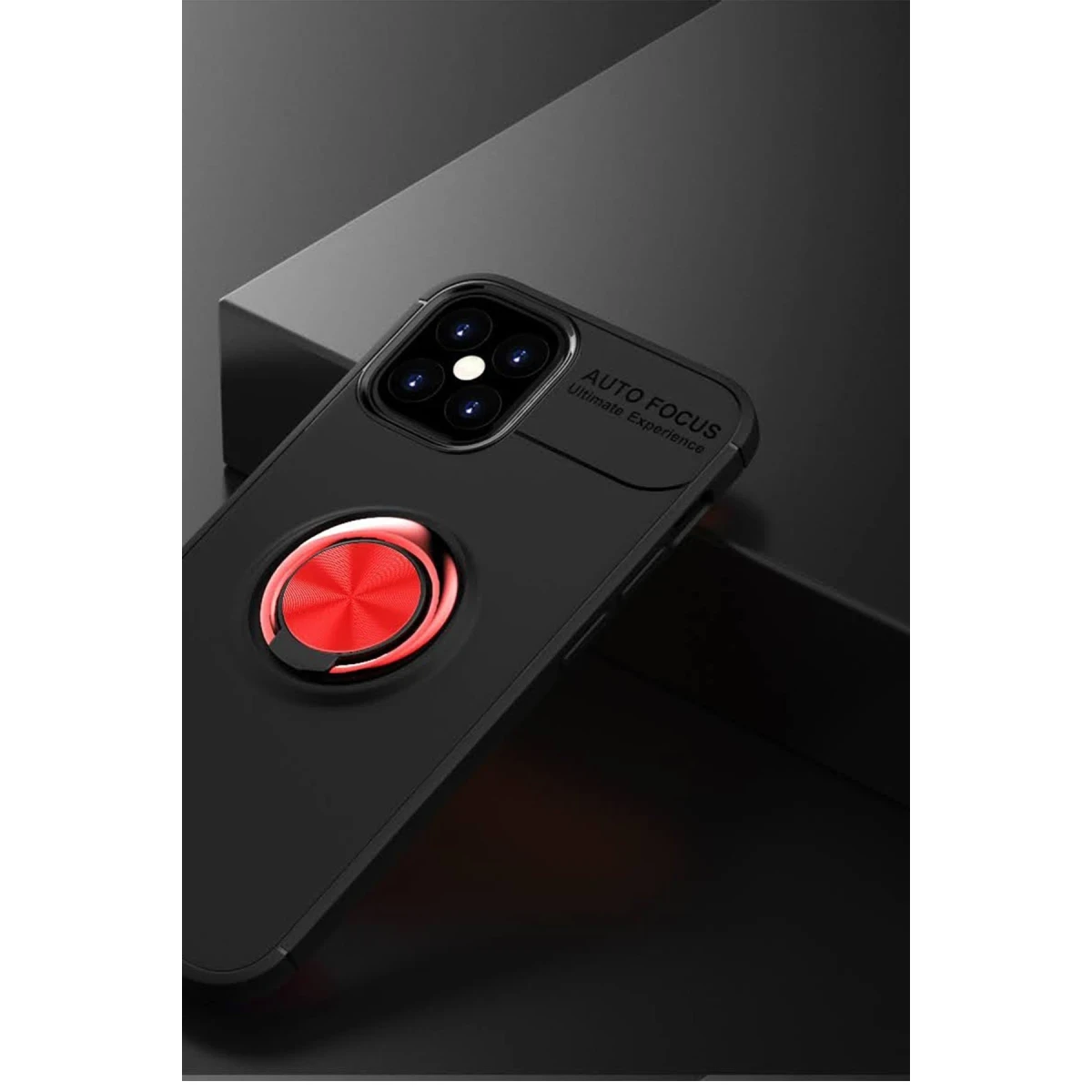 Newface Apple iPhone 12 Mini Kılıf Range Yüzüklü Silikon - Siyah-Kırmızı