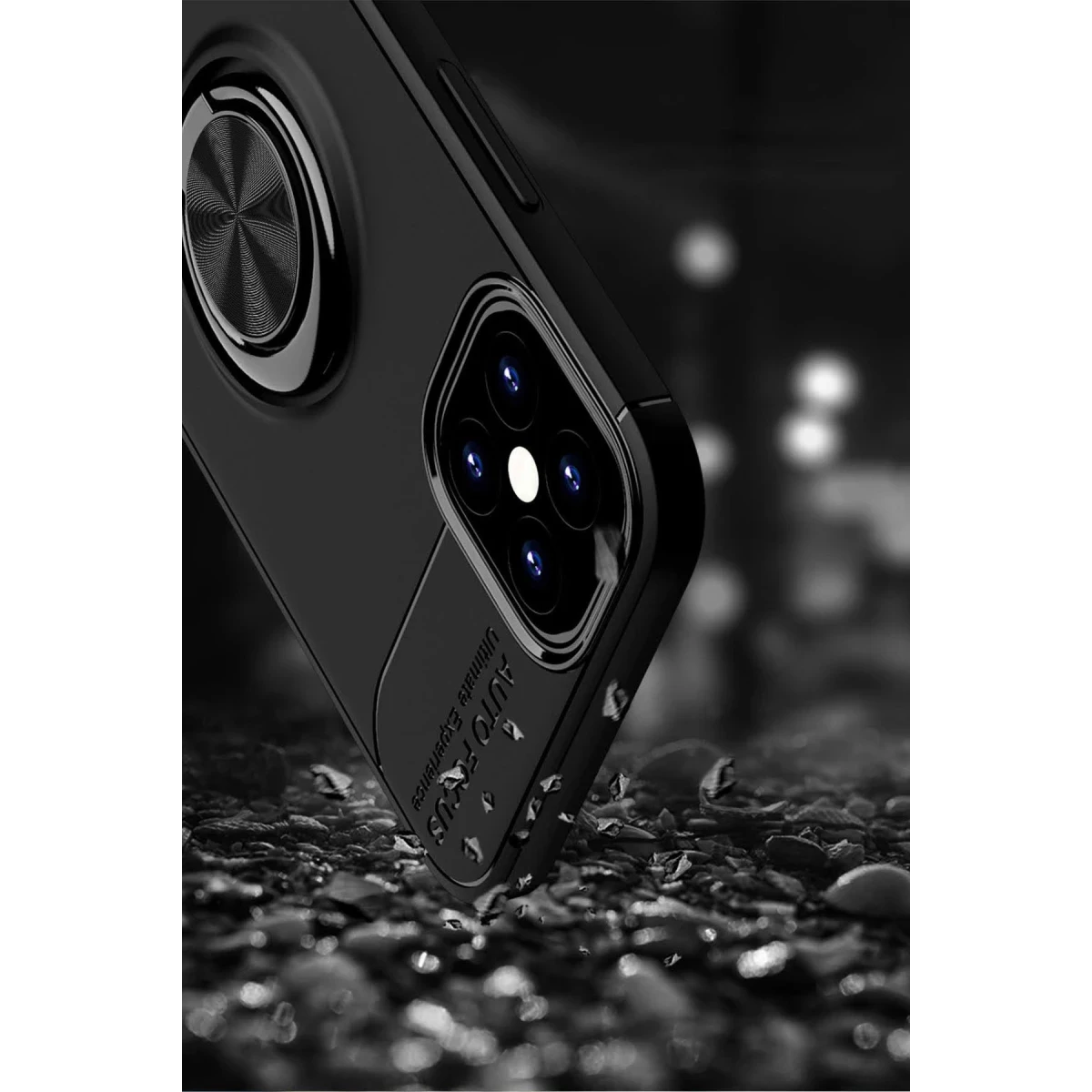 Newface Apple iPhone 12 Mini Kılıf Range Yüzüklü Silikon - Siyah-Kırmızı