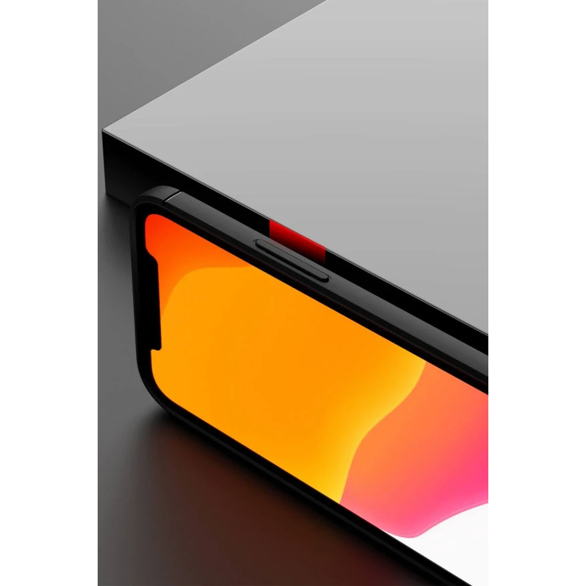 Newface Apple iPhone 12 Mini Kılıf Range Yüzüklü Silikon - Siyah-Kırmızı