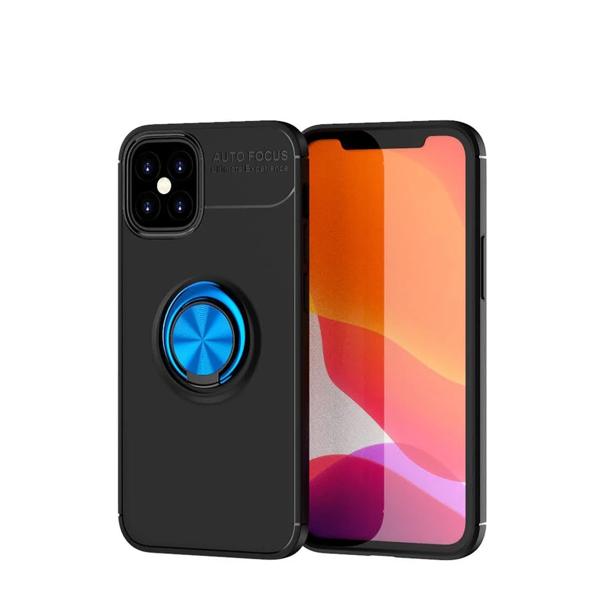Newface Apple iPhone 12 Mini Kılıf Range Yüzüklü Silikon - Siyah-Mavi