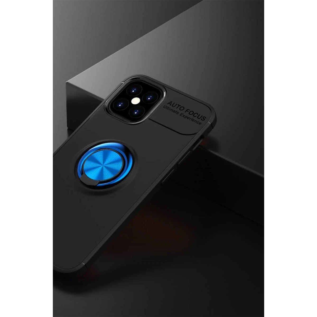 Newface Apple iPhone 12 Mini Kılıf Range Yüzüklü Silikon - Siyah-Mavi
