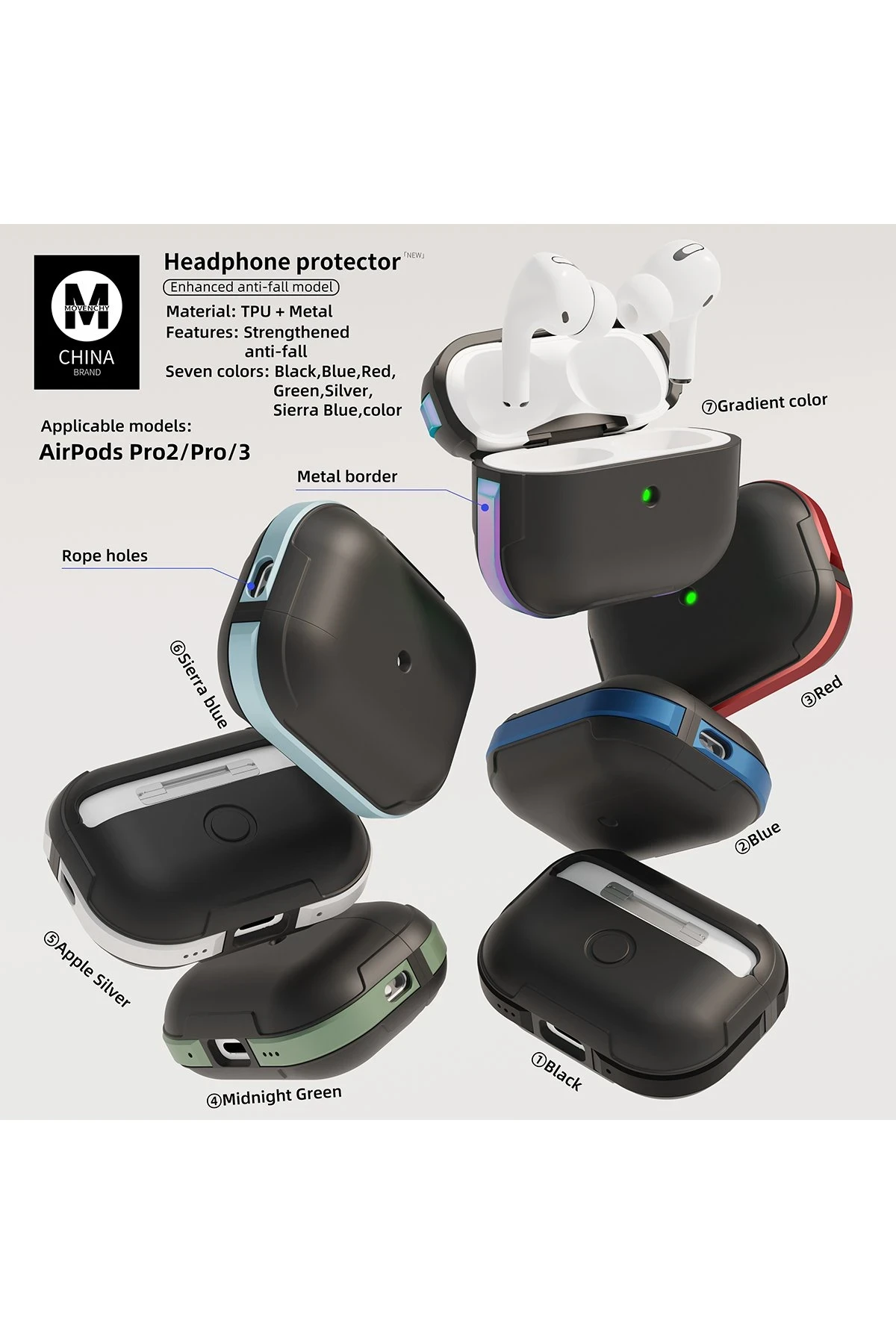 Movenchy Airpods Pro 2 (2.nesil) MO-A8 Armor Kılıf - Sierra Blue