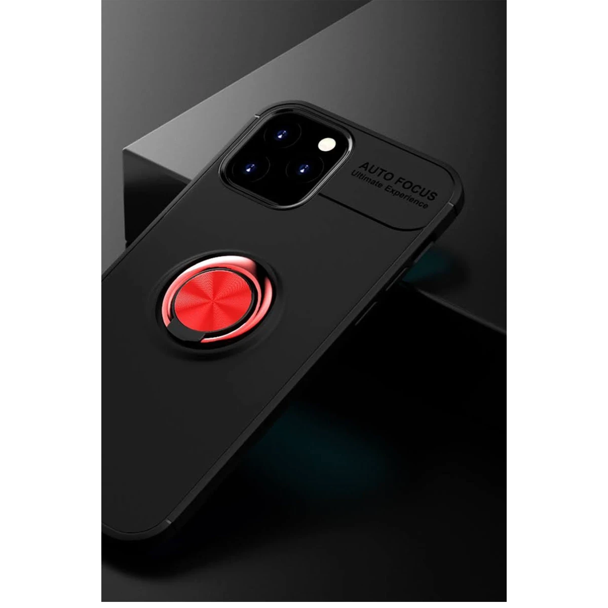 Newface Apple iPhone 12 Kılıf Range Yüzüklü Silikon - Siyah-Kırmızı