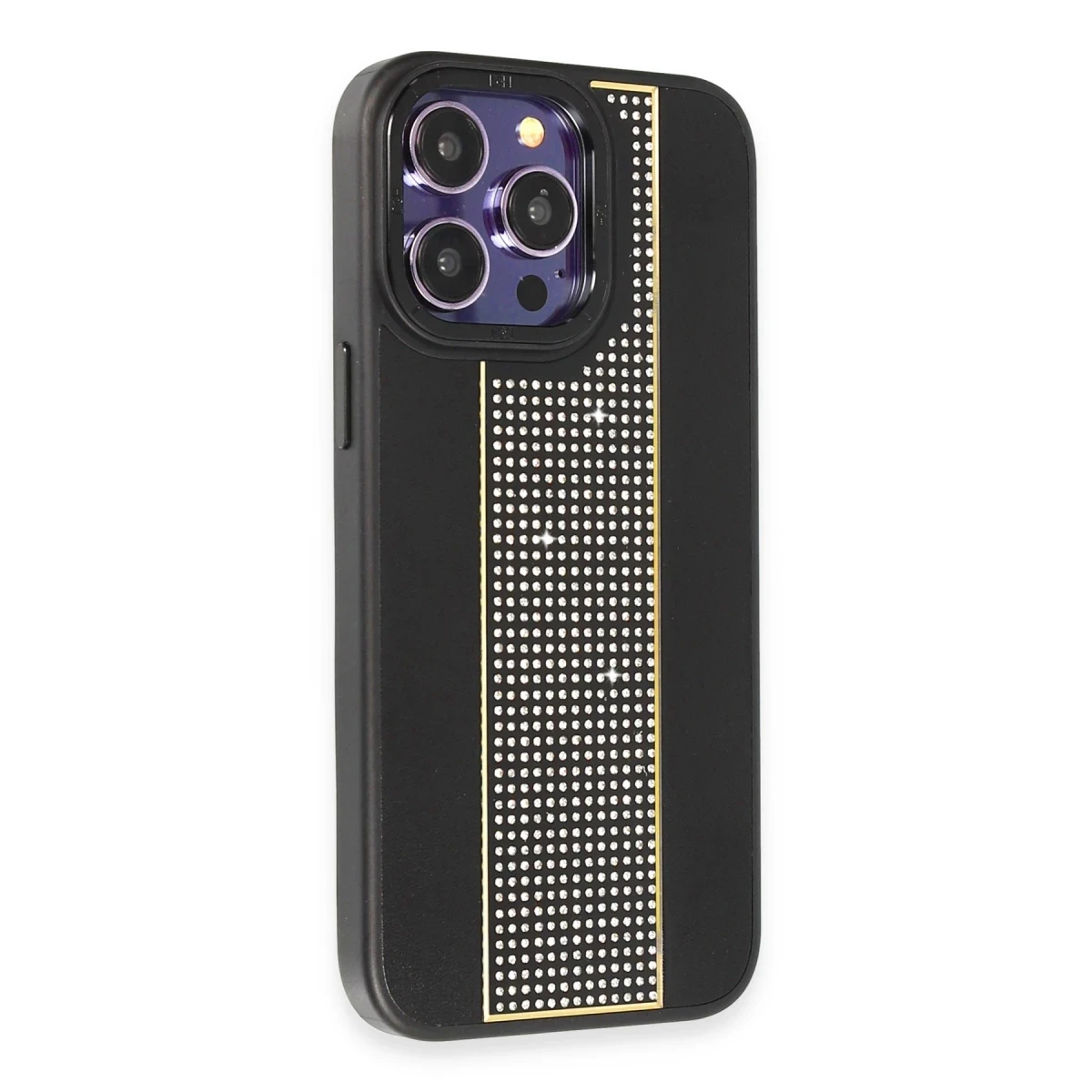 HDD Apple iPhone 14 Pro Max Kılıf HBC-160 Almera Taşlı Kapak - Siyah