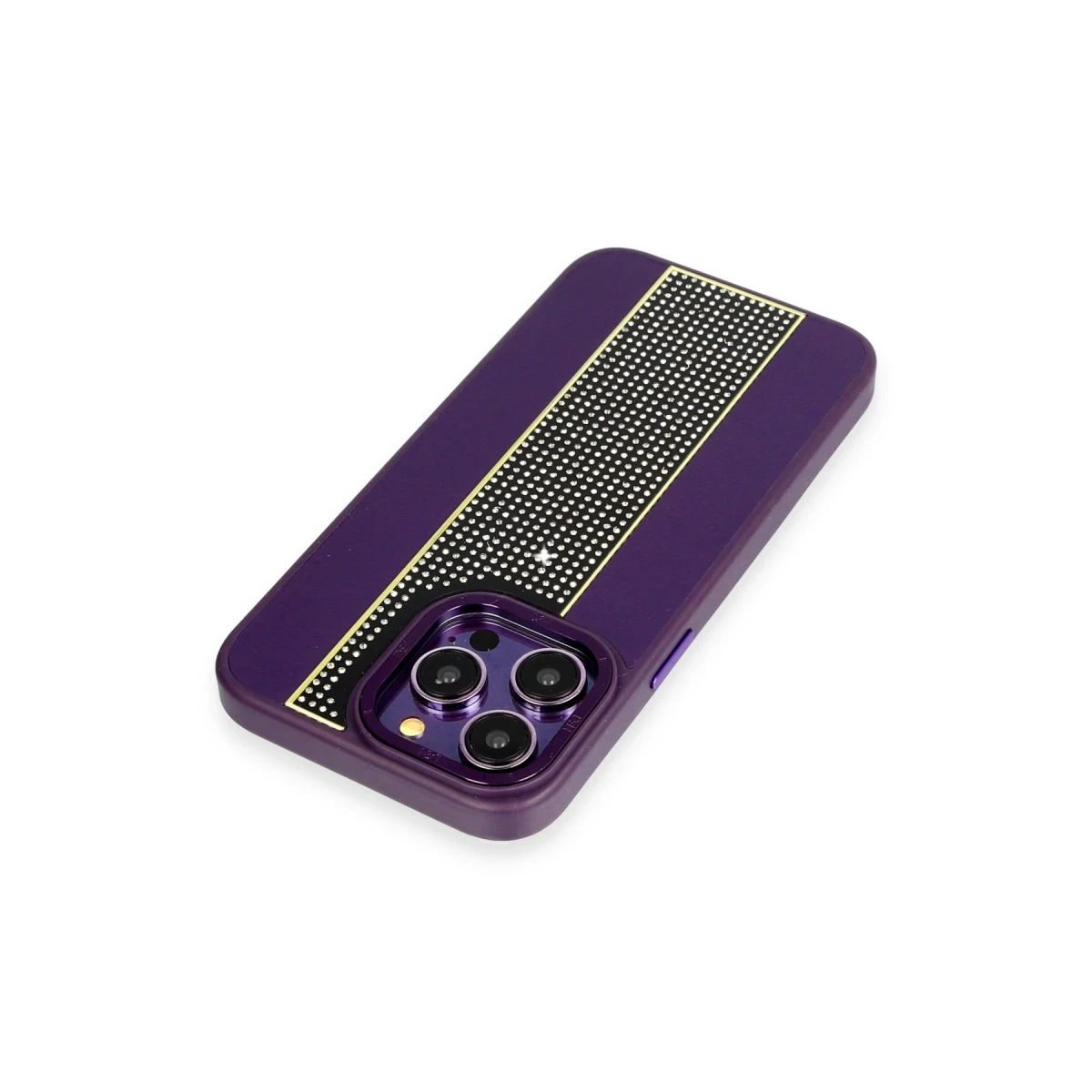 HDD Apple iPhone 14 Pro Max Kılıf HBC-160 Almera Taşlı Kapak - Derin Mor