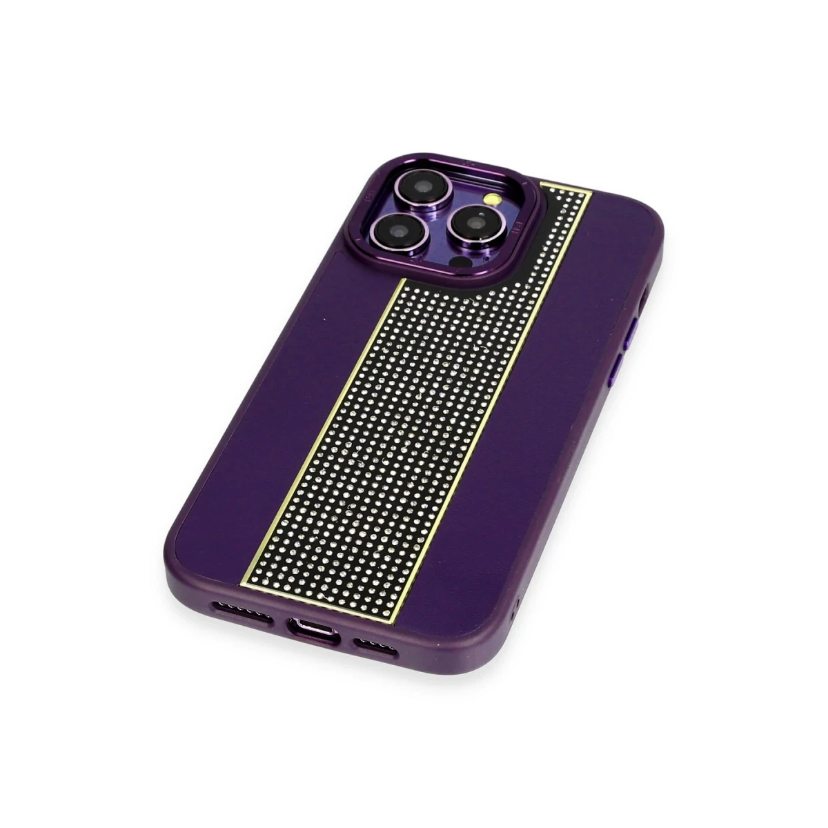 HDD Apple iPhone 14 Pro Max Kılıf HBC-160 Almera Taşlı Kapak - Derin Mor