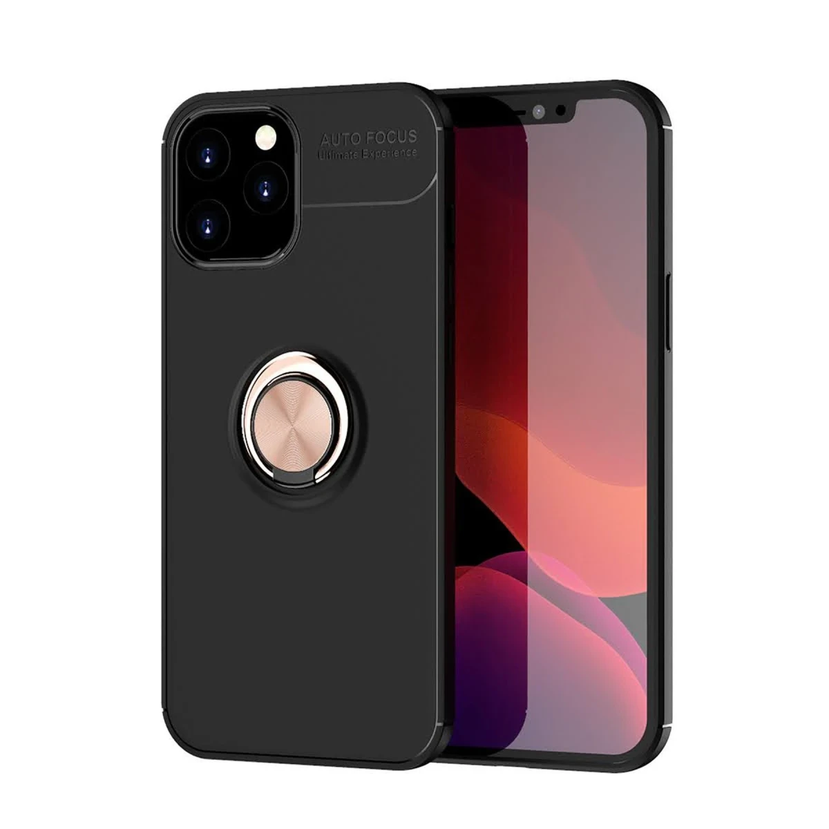 Newface Apple iPhone 12 Pro Max Kılıf Range Yüzüklü Silikon - Siyah-Gold