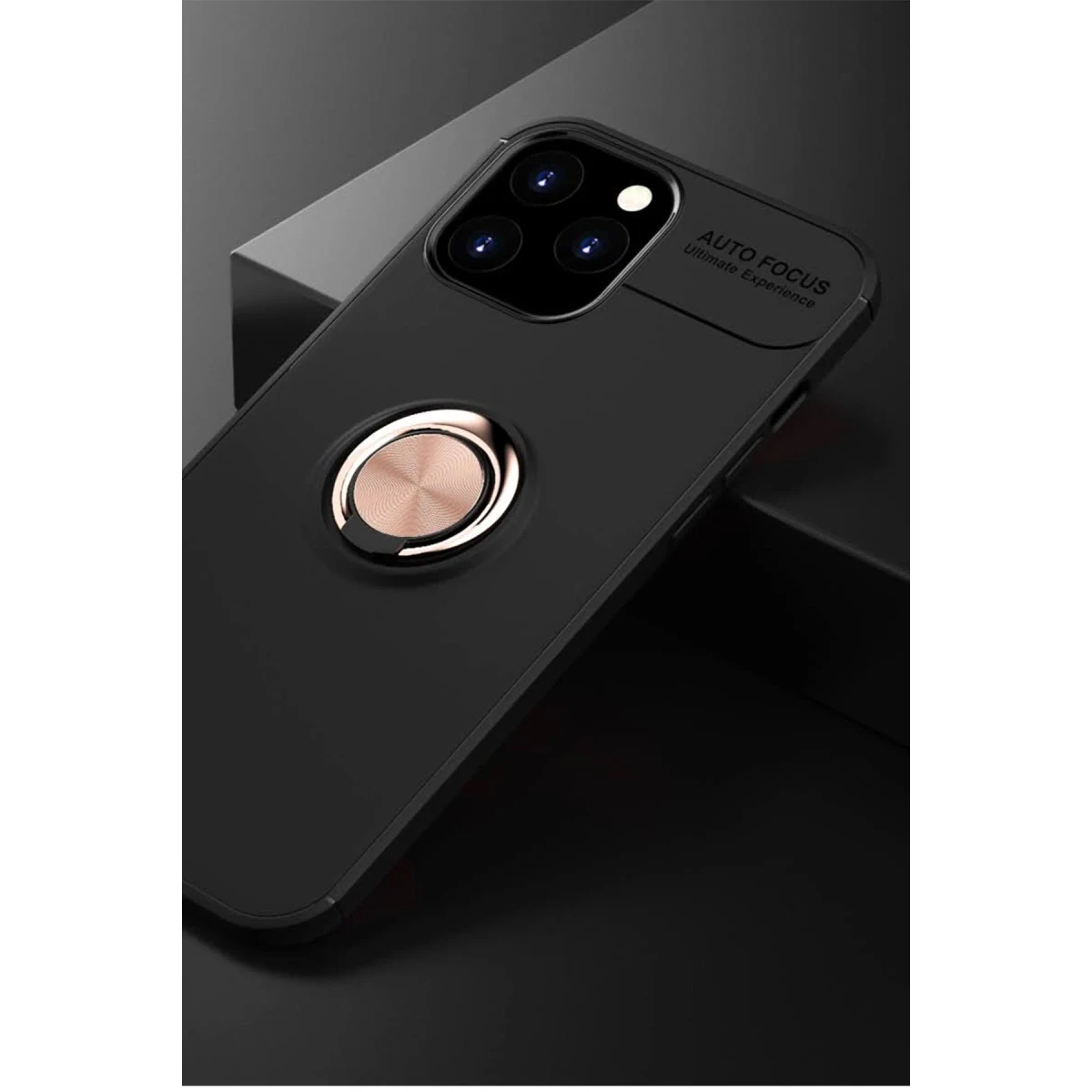 Newface Apple iPhone 12 Pro Max Kılıf Range Yüzüklü Silikon - Siyah-Gold