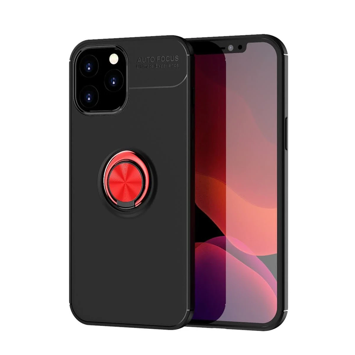 Newface Apple iPhone 12 Pro Max Kılıf Range Yüzüklü Silikon - Siyah-Kırmızı
