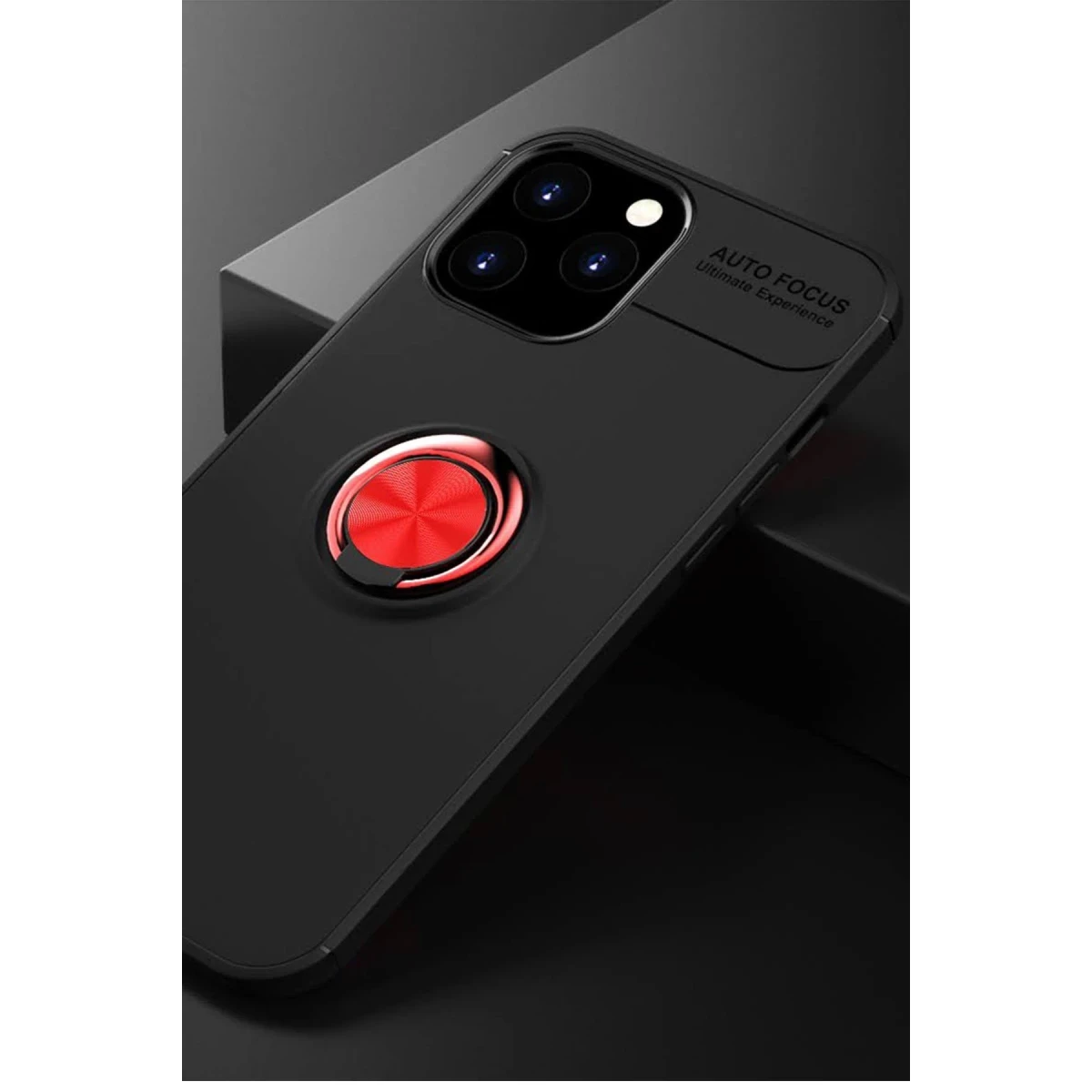 Newface Apple iPhone 12 Pro Max Kılıf Range Yüzüklü Silikon - Siyah-Kırmızı