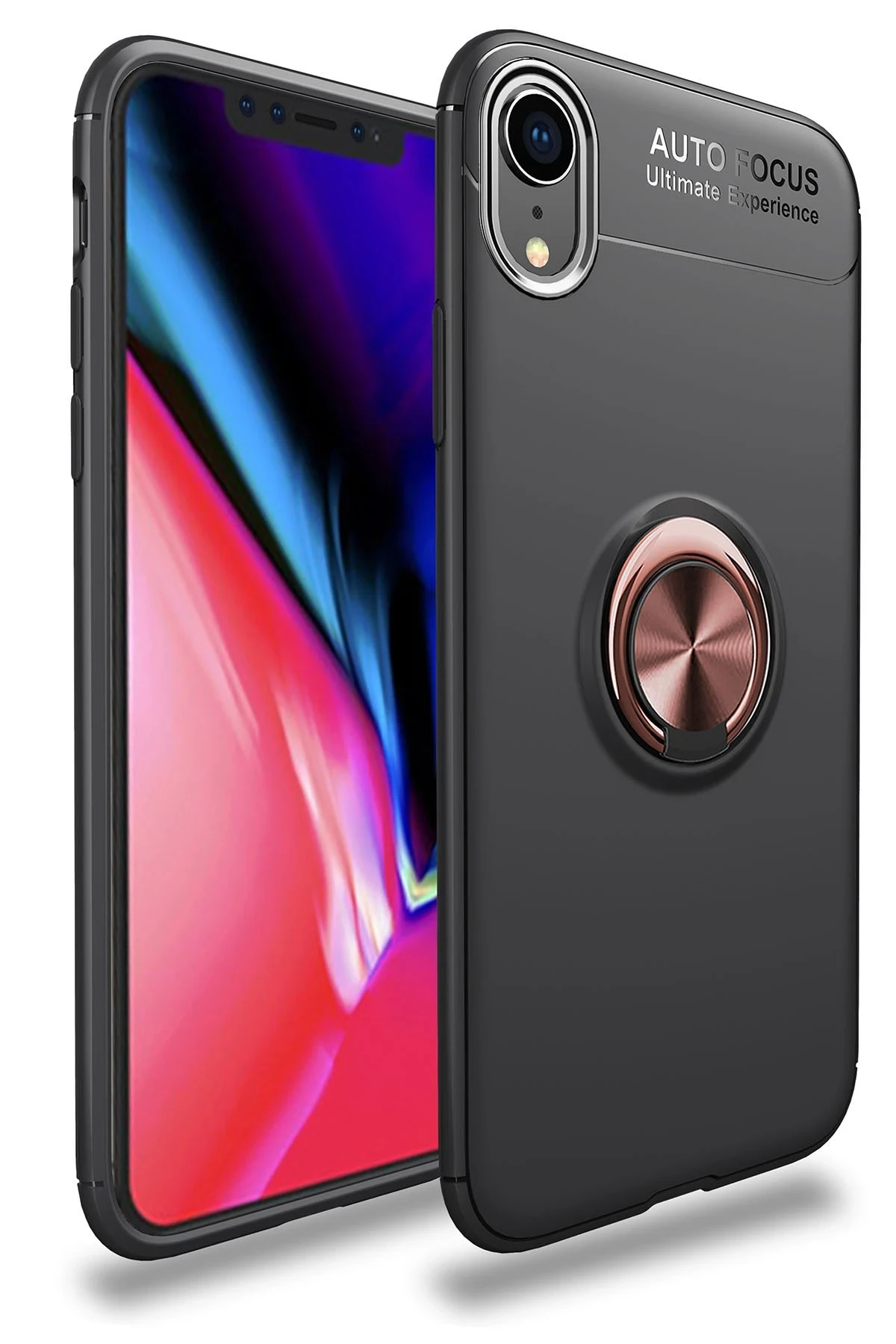 Newface Apple iPhone XR Kılıf Range Yüzüklü Silikon - Siyah-Gold