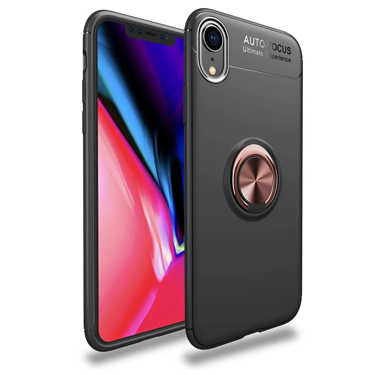 Newface Apple iPhone XR Kılıf Range Yüzüklü Silikon - Siyah-Gold — görsel 8