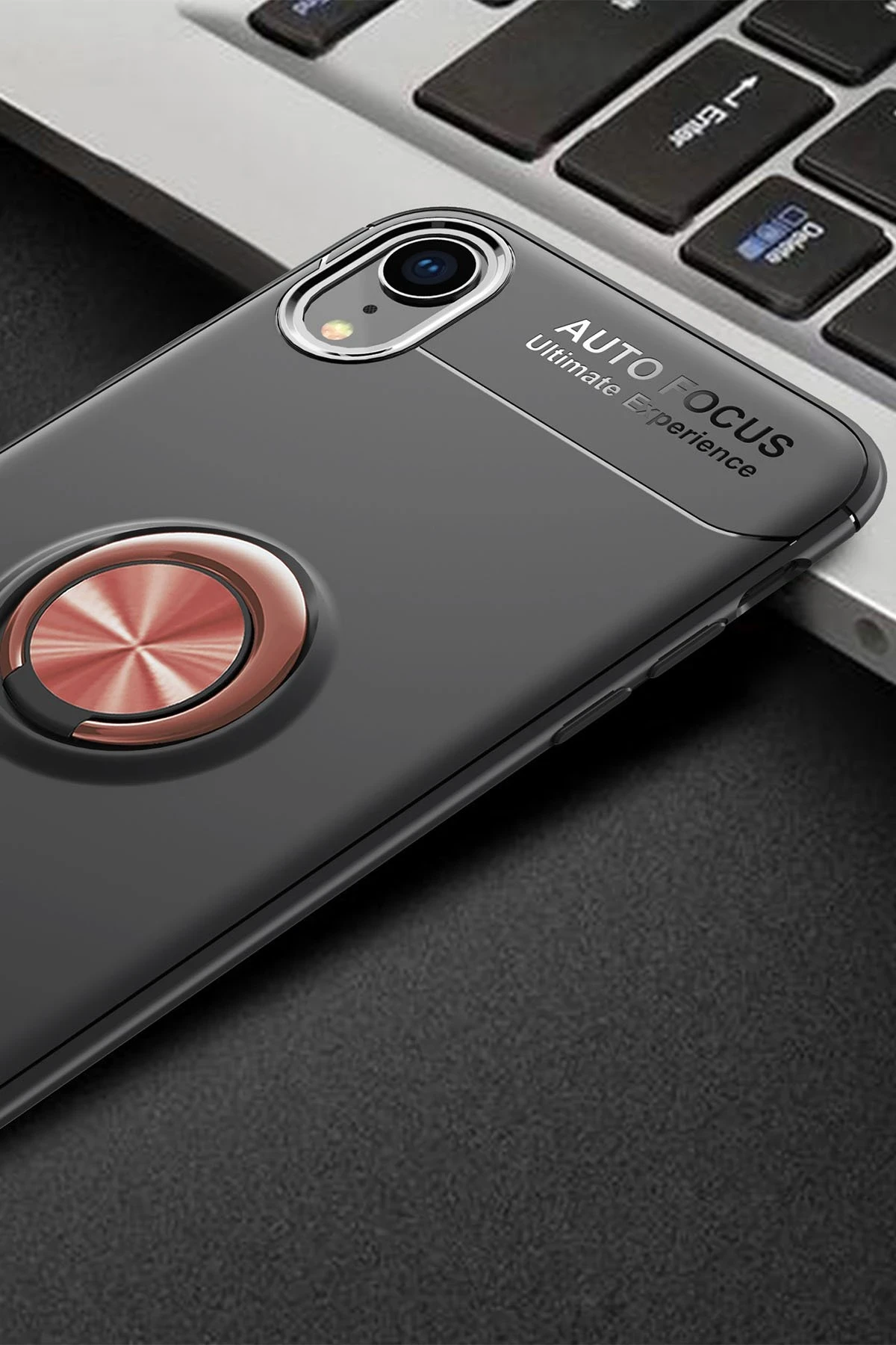 Newface Apple iPhone XR Kılıf Range Yüzüklü Silikon - Siyah-Gold — görsel 2
