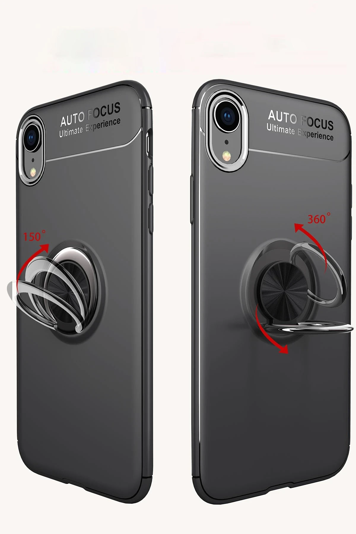 Newface Apple iPhone XR Kılıf Range Yüzüklü Silikon - Siyah-Gold — görsel 3