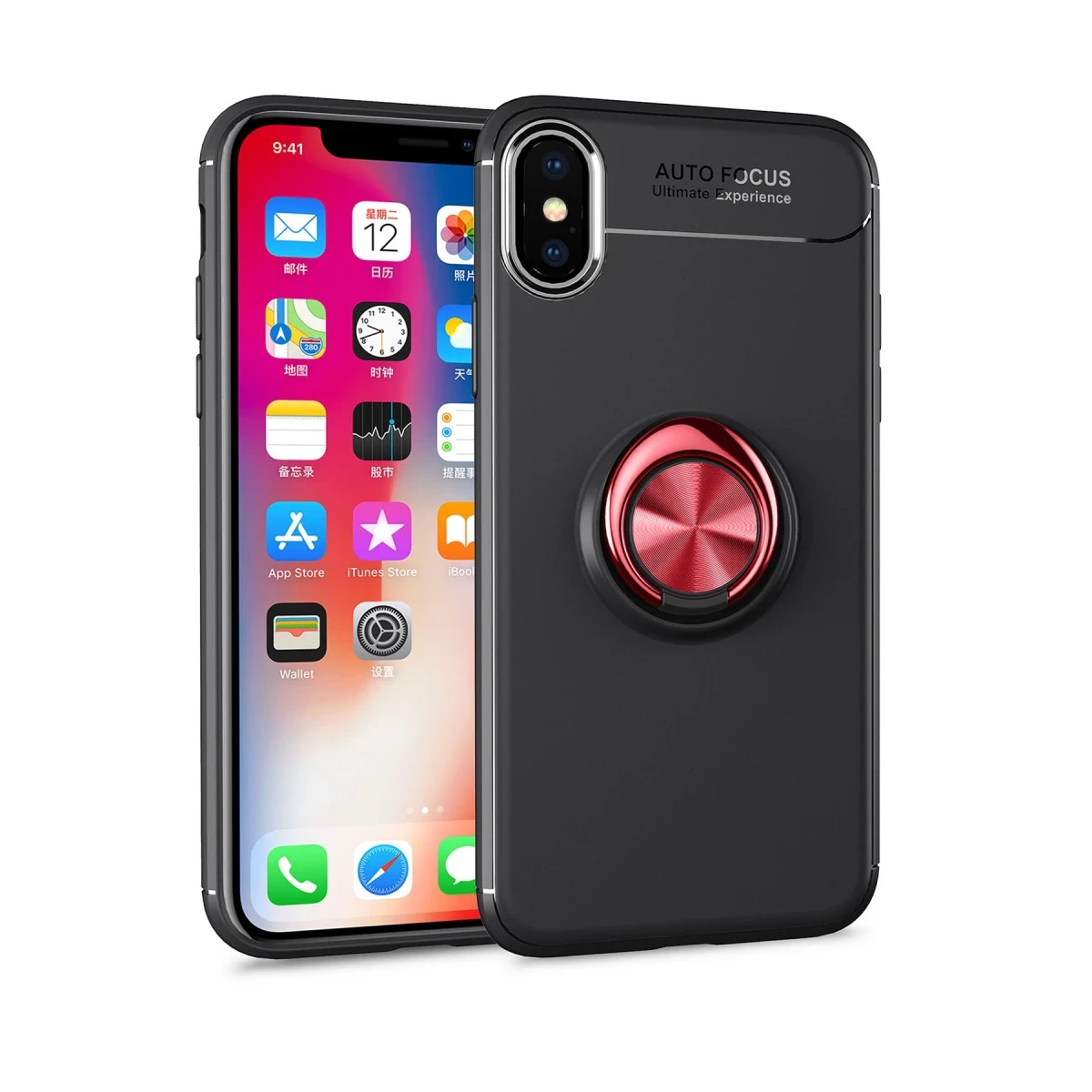 Newface Apple iPhone XS Kılıf Range Yüzüklü Silikon - Siyah-Kırmızı — görsel 9