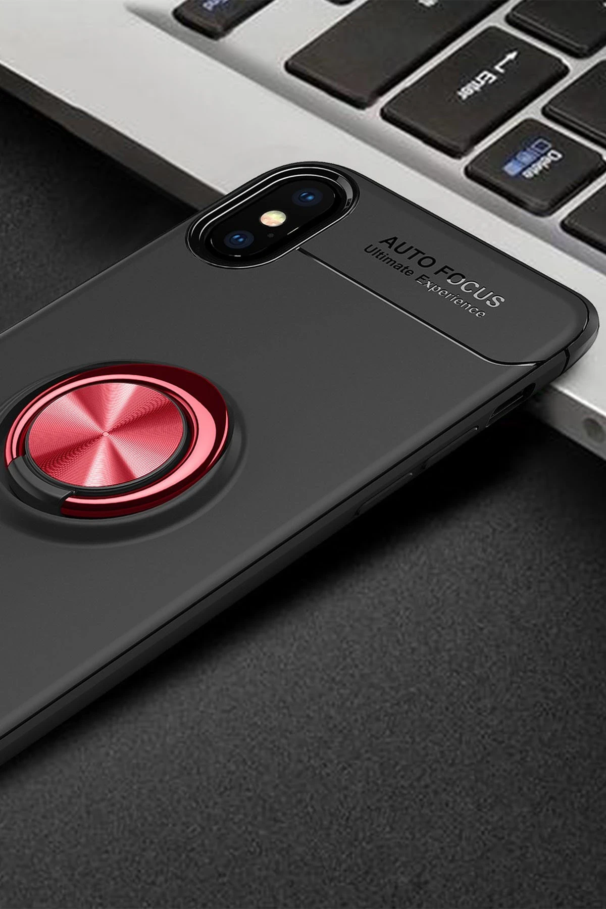 Newface Apple iPhone XS Kılıf Range Yüzüklü Silikon - Siyah-Kırmızı — görsel 2