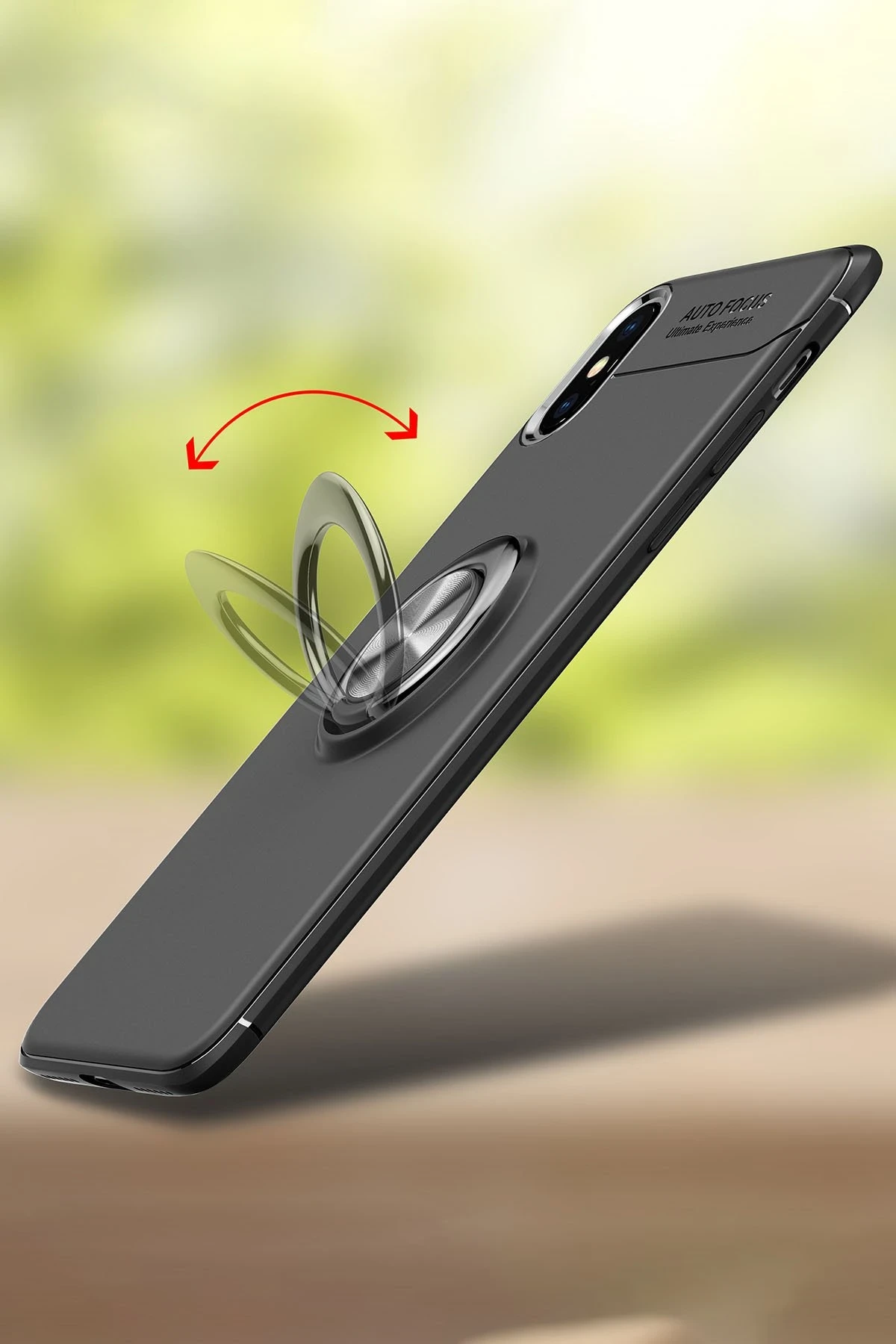 Newface Apple iPhone XS Kılıf Range Yüzüklü Silikon - Siyah-Kırmızı — görsel 3
