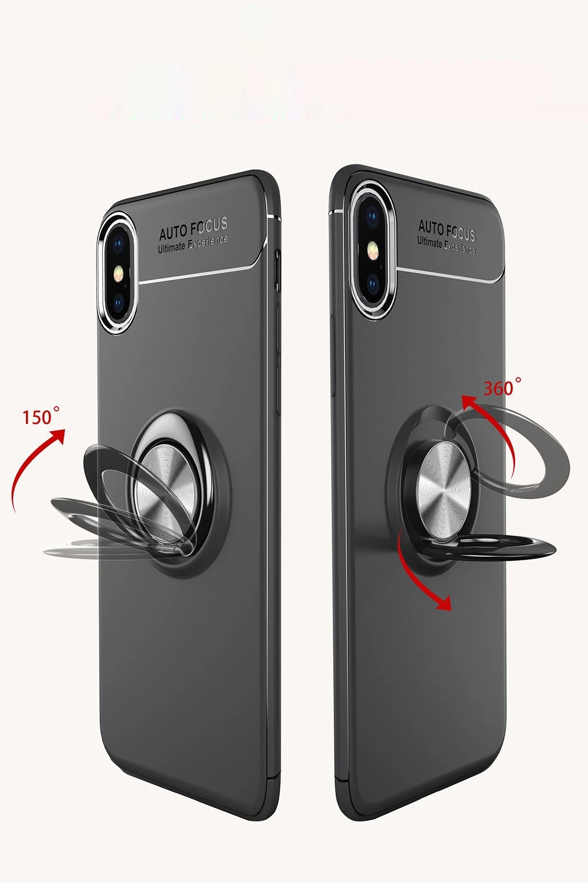 Newface Apple iPhone XS Kılıf Range Yüzüklü Silikon - Siyah-Kırmızı — görsel 4