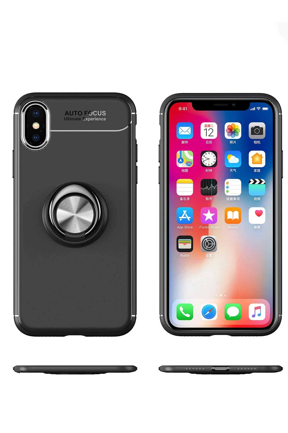 Newface Apple iPhone XS Kılıf Range Yüzüklü Silikon - Siyah-Kırmızı — görsel 6