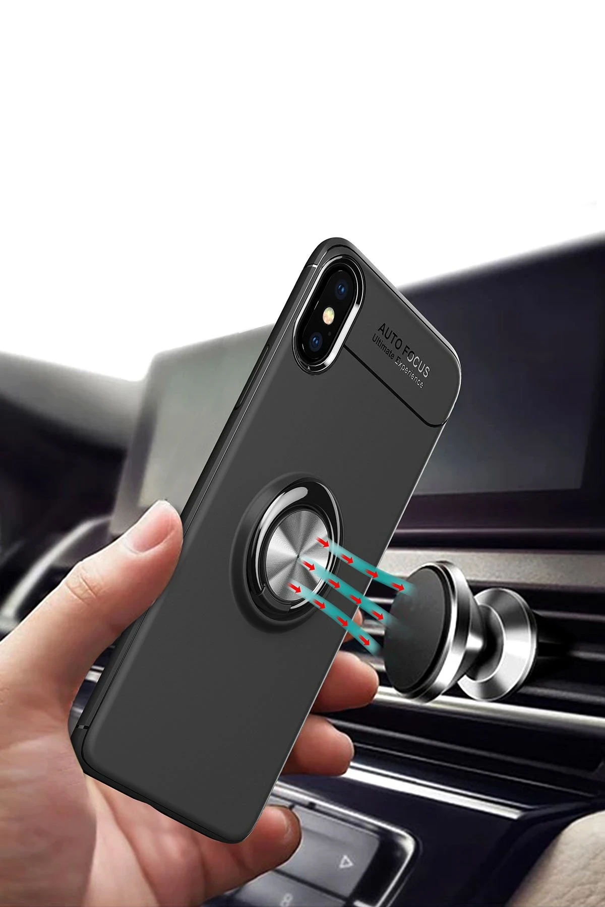 Newface Apple iPhone XS Kılıf Range Yüzüklü Silikon - Siyah-Kırmızı — görsel 7