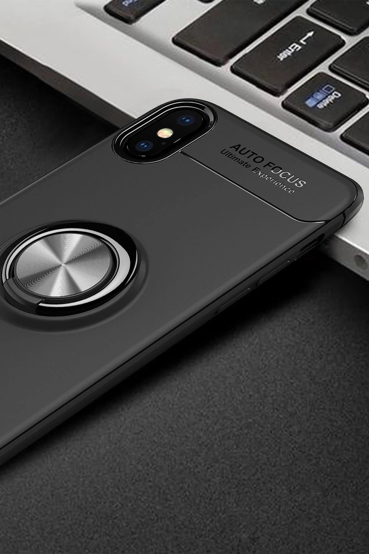 Newface iPhone XS Max Kılıf Range Yüzüklü Silikon - Siyah
