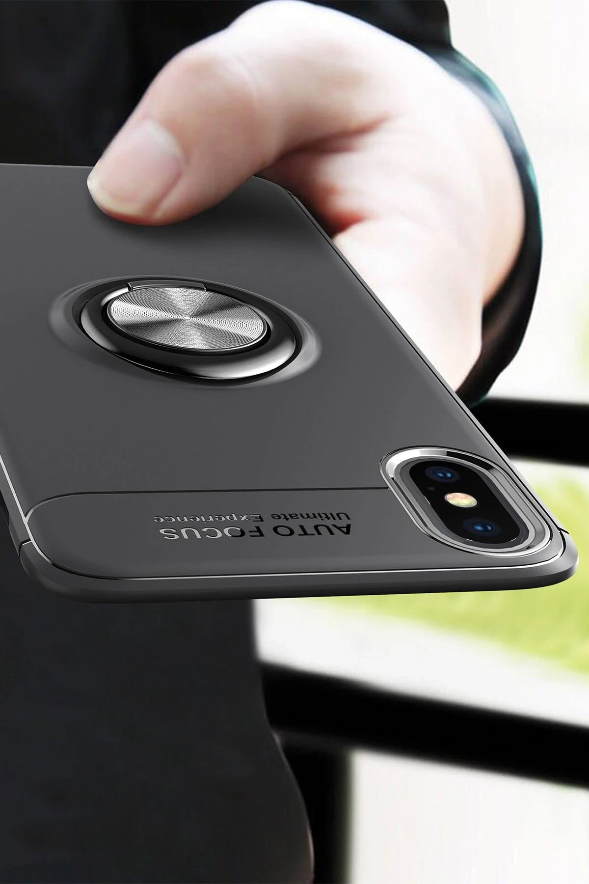 Newface iPhone XS Max Kılıf Range Yüzüklü Silikon - Siyah
