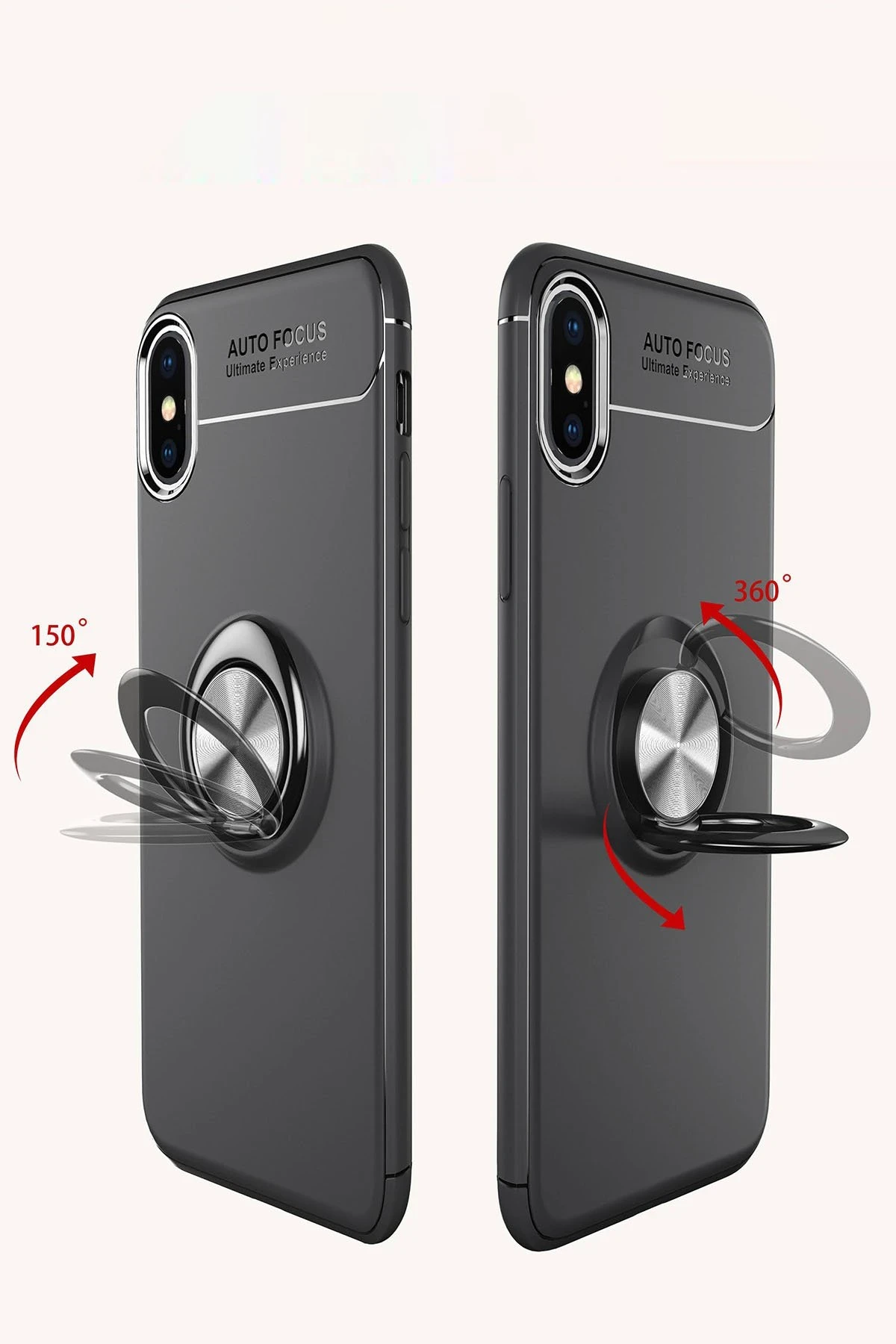 Newface iPhone XS Max Kılıf Range Yüzüklü Silikon - Siyah-Gold