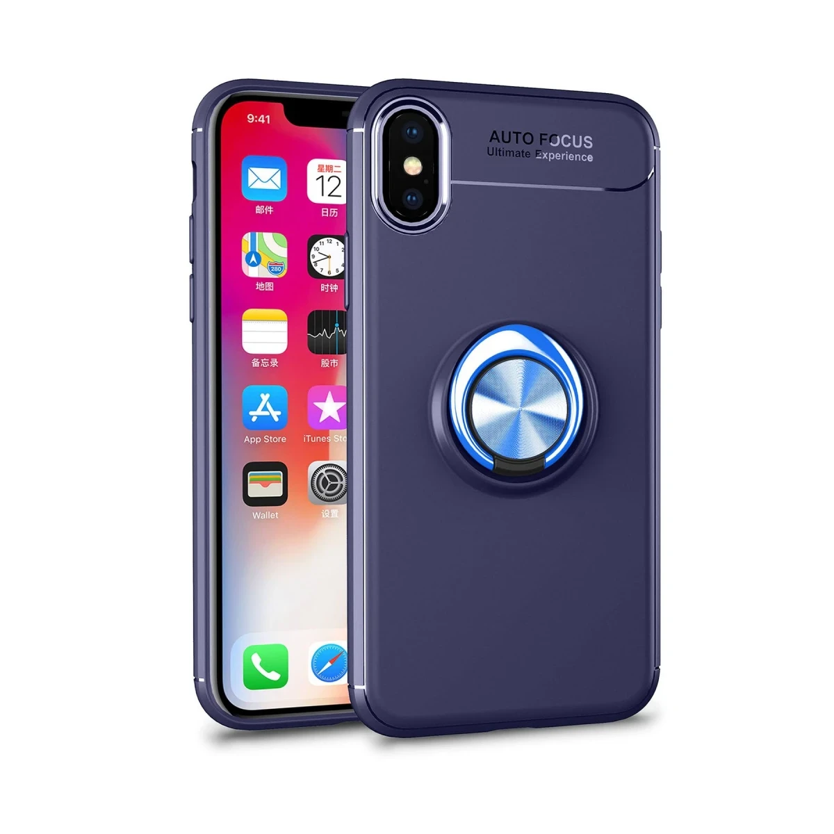 Newface Apple iPhone XS Max Kılıf Range Yüzüklü Silikon - Mavi