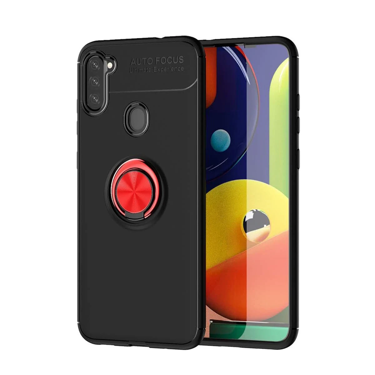 Newface Samsung Galaxy A11 Kılıf Range Yüzüklü Silikon - Siyah-Kırmızı — görsel 10