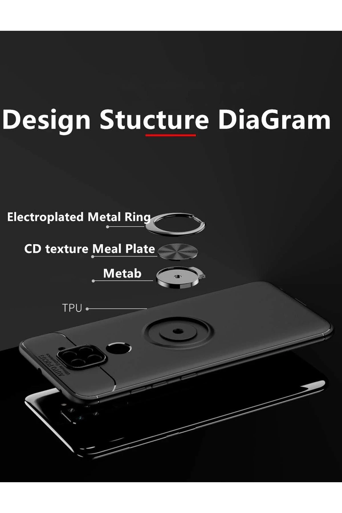 Newface Xiaomi Redmi Note 9 Kılıf Range Yüzüklü Silikon - Siyah-Gold — görsel 2
