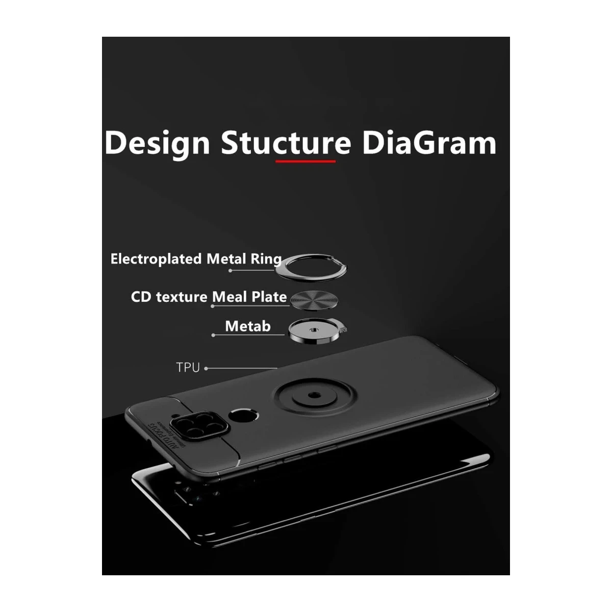 Newface Xiaomi Redmi Note 9 Kılıf Range Yüzüklü Silikon - Siyah-Gold — görsel 7