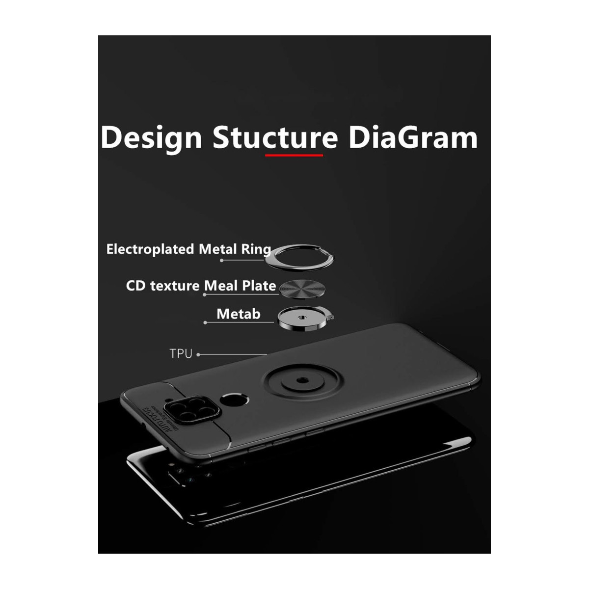 Newface Xiaomi Redmi Note 9 Kılıf Range Yüzüklü Silikon - Siyah-Gold — görsel 12