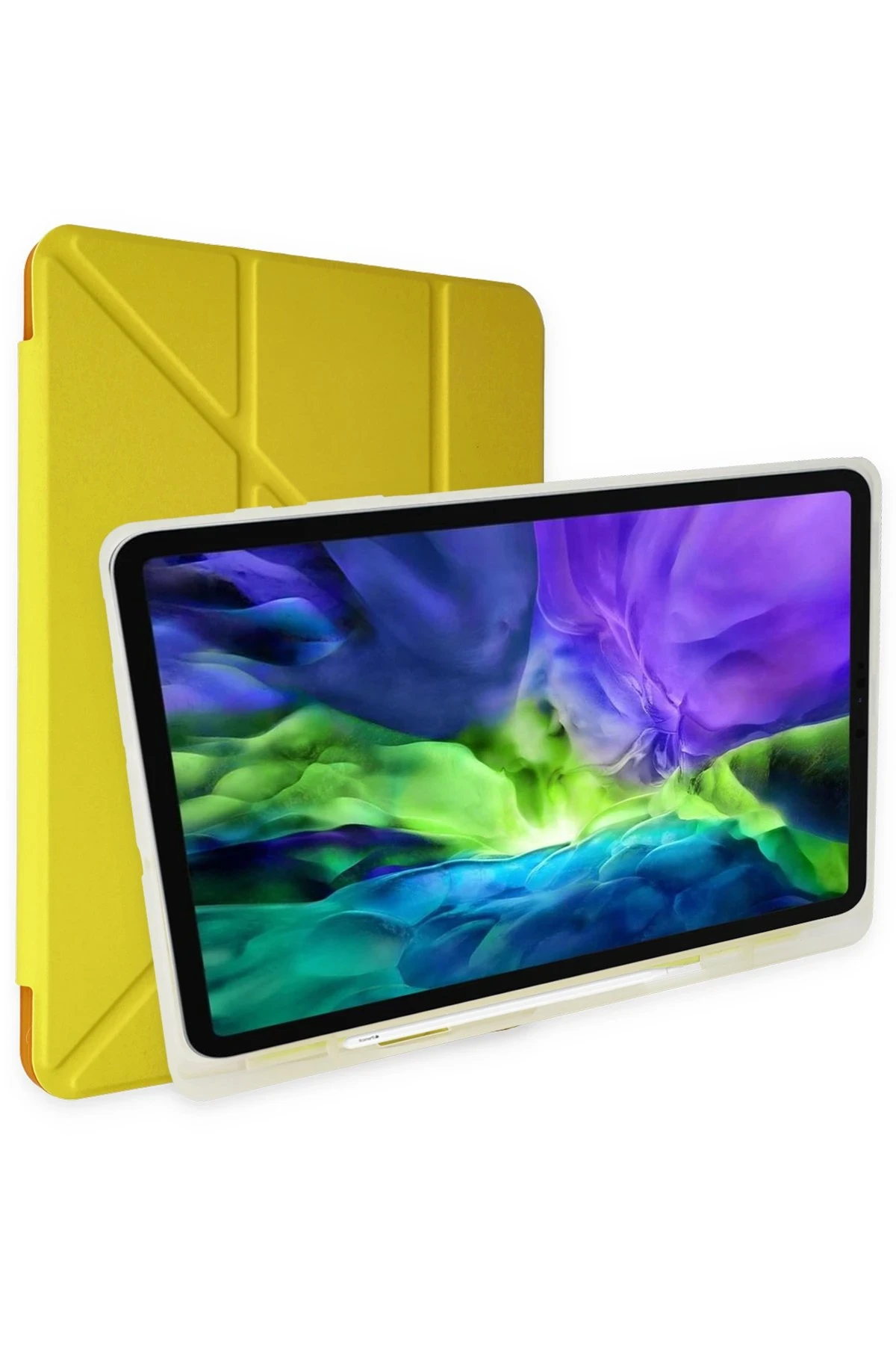 Newface Apple iPad 10.2 (8.nesil) Kılıf Kalemlikli Mars Tablet Kılıfı - Açık Sarı