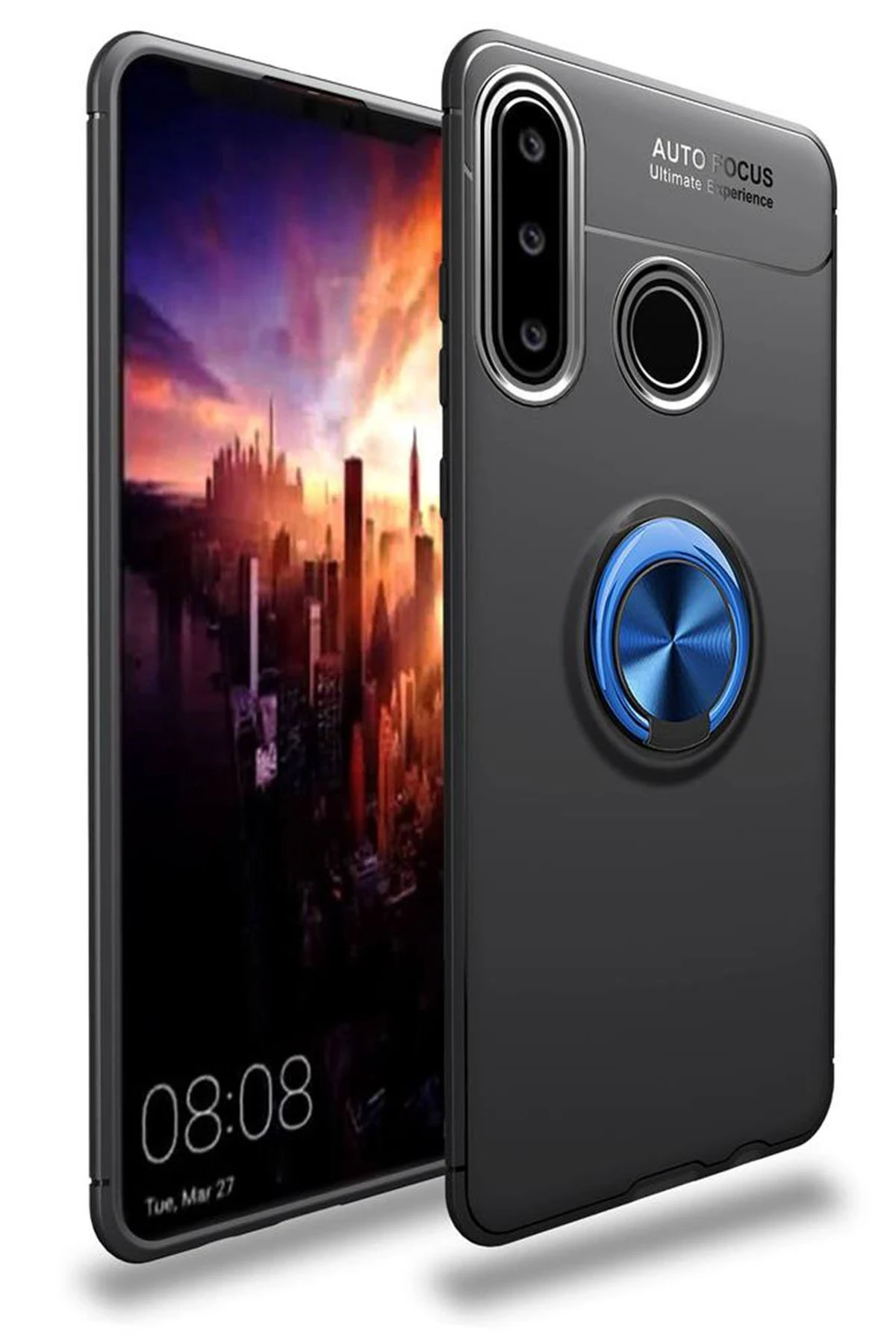 Newface Huawei Y6P Kılıf Range Yüzüklü Silikon - Siyah-Mavi
