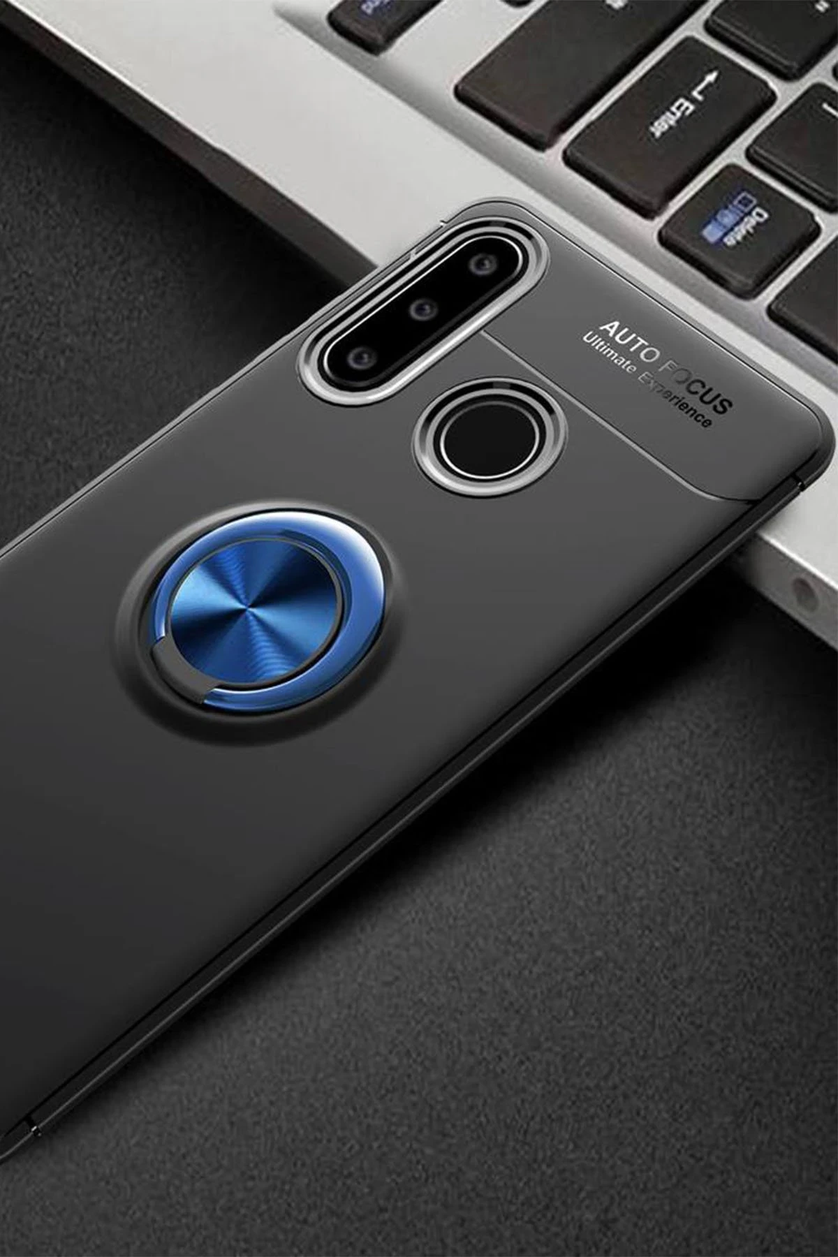Newface Huawei Y6P Kılıf Range Yüzüklü Silikon - Siyah-Mavi