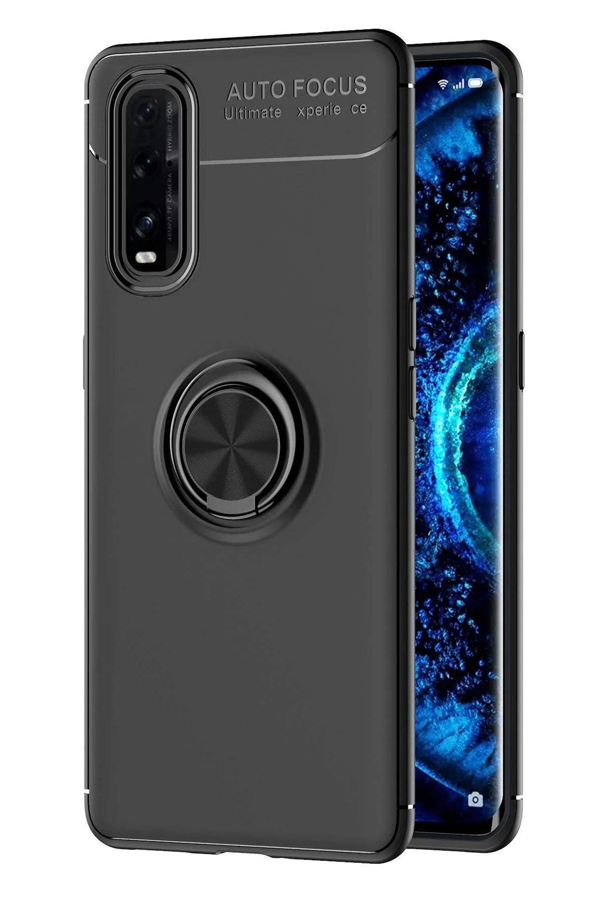 Newface Oppo Find X2 Kılıf Range Yüzüklü Silikon - Siyah