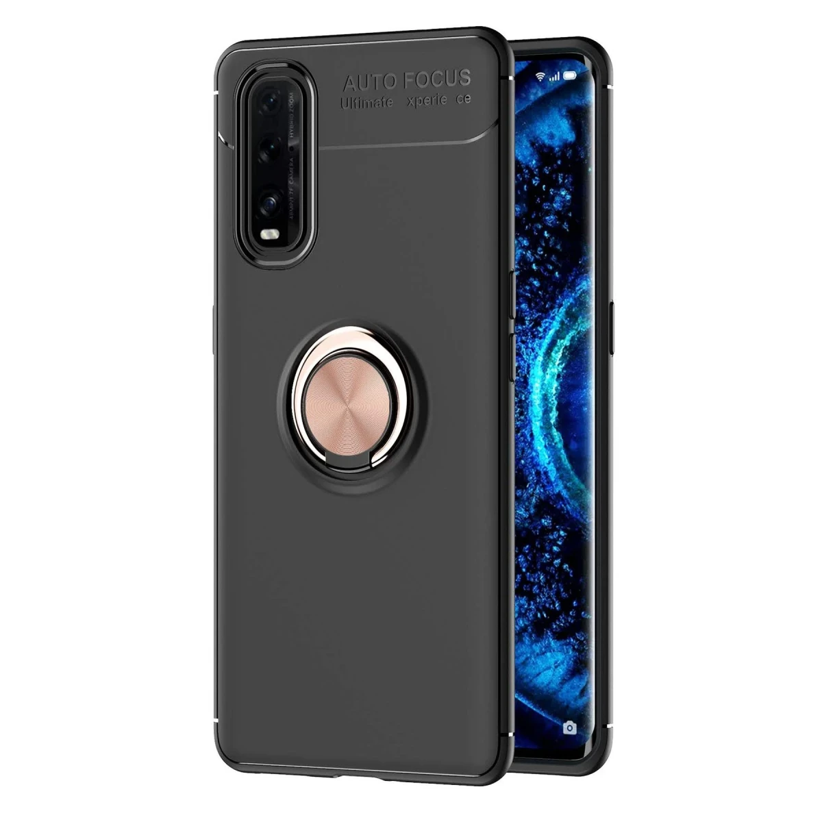 Newface Oppo Find X2 Kılıf Range Yüzüklü Silikon - Siyah-Gold