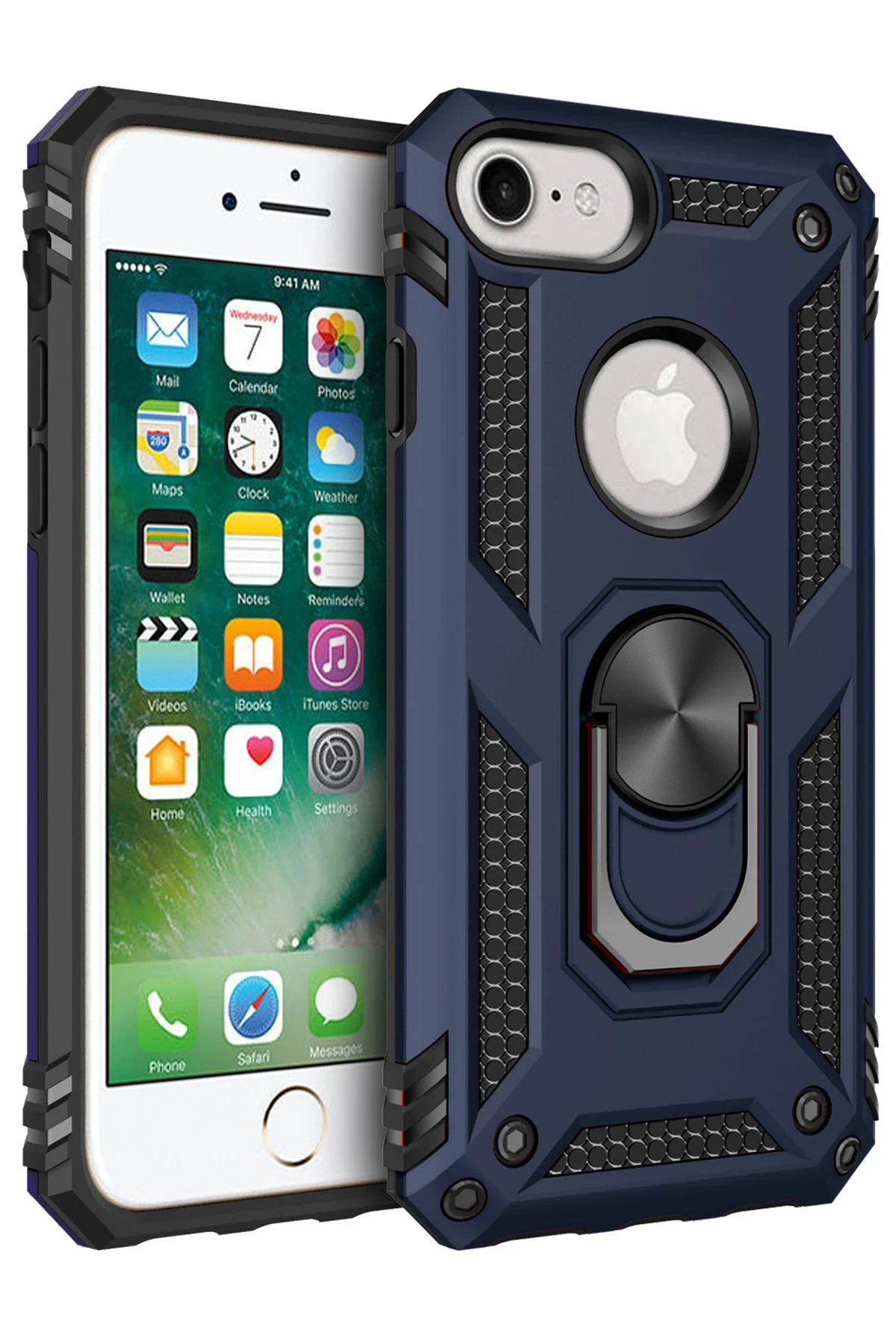 Newface Apple iPhone 7 Kılıf Sofya Yüzüklü Silikon Kapak - Lacivert