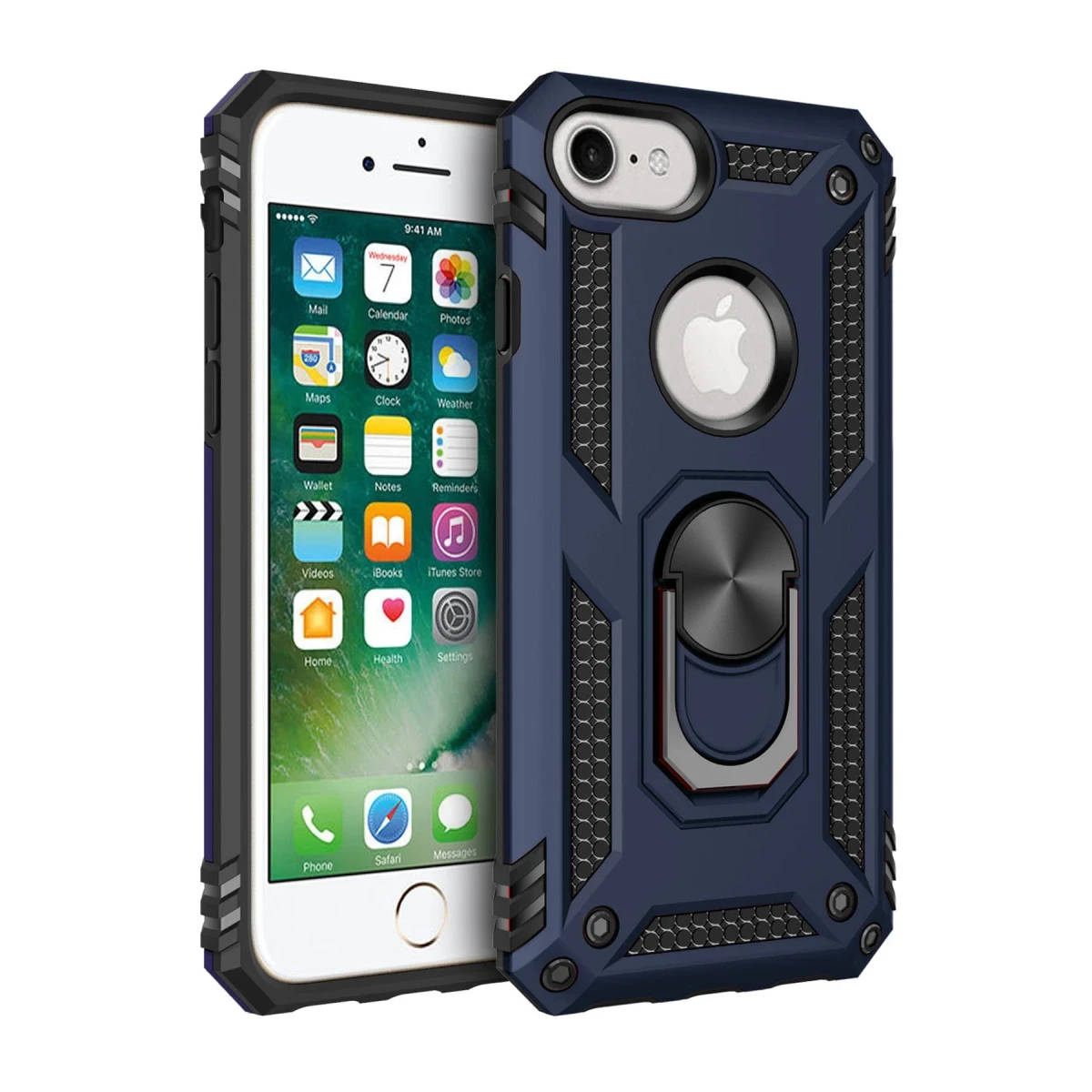 Newface Apple iPhone 7 Kılıf Sofya Yüzüklü Silikon Kapak - Lacivert — görsel 2