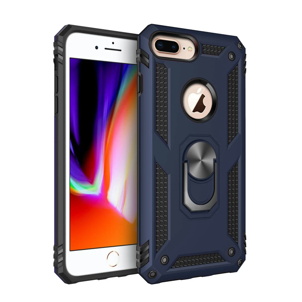 Newface Apple iPhone 7 Plus Kılıf Sofya Yüzüklü Silikon Kapak - Lacivert — görsel 2