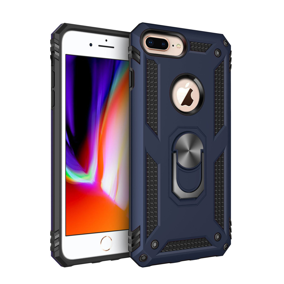 Newface Apple iPhone 7 Plus Kılıf Sofya Yüzüklü Silikon Kapak - Lacivert — görsel 3