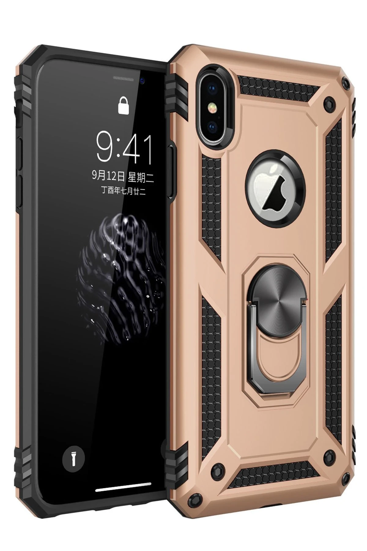 Newface iPhone X Kılıf Sofya Yüzüklü Silikon Kapak - Gold