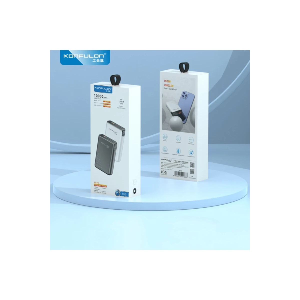Konfulon A6Q 22.5W Usb 3.0 ve 20W Type-C Çıkışlı 10.000 mAh PD Powerbank - Siyah — görsel 12