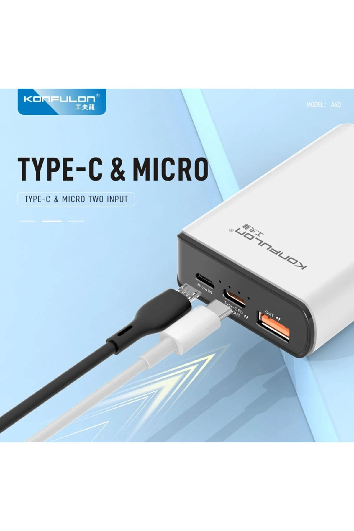 Konfulon A6Q 22.5W Usb 3.0 ve 20W Type-C Çıkışlı 10.000 mAh PD Powerbank - Siyah — görsel 7